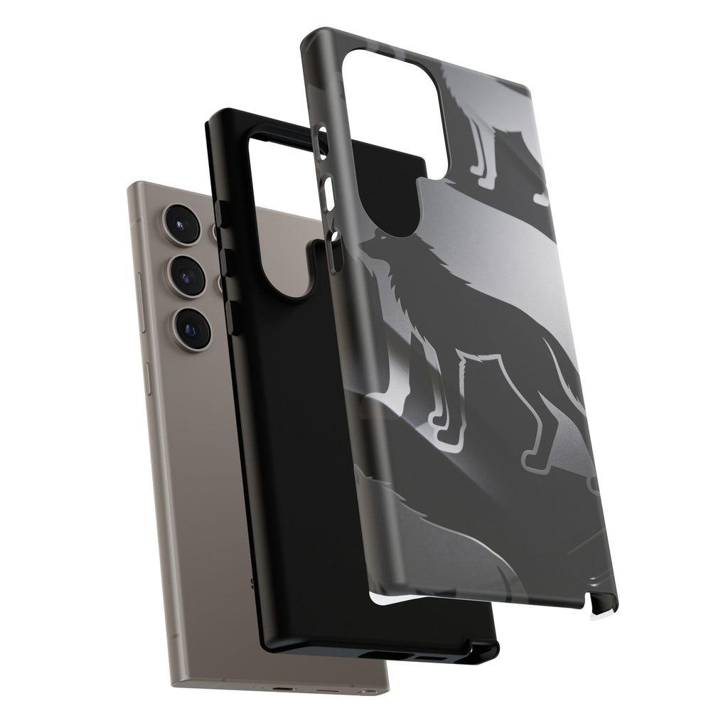 Wolf Silhouette Phone Case — Black & Gray Patterned Protective Case