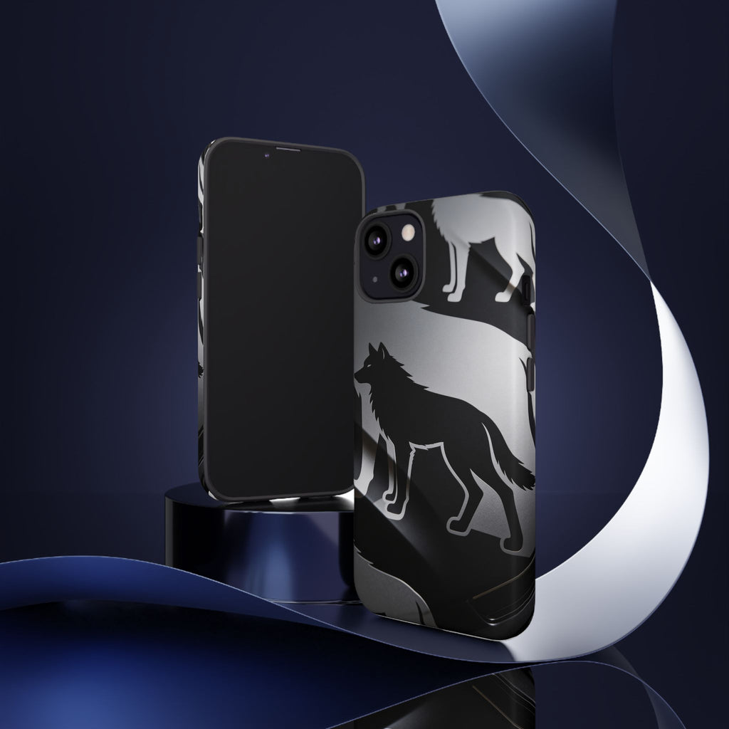 Wolf Silhouette Phone Case — Black & Gray Patterned Protective Case
