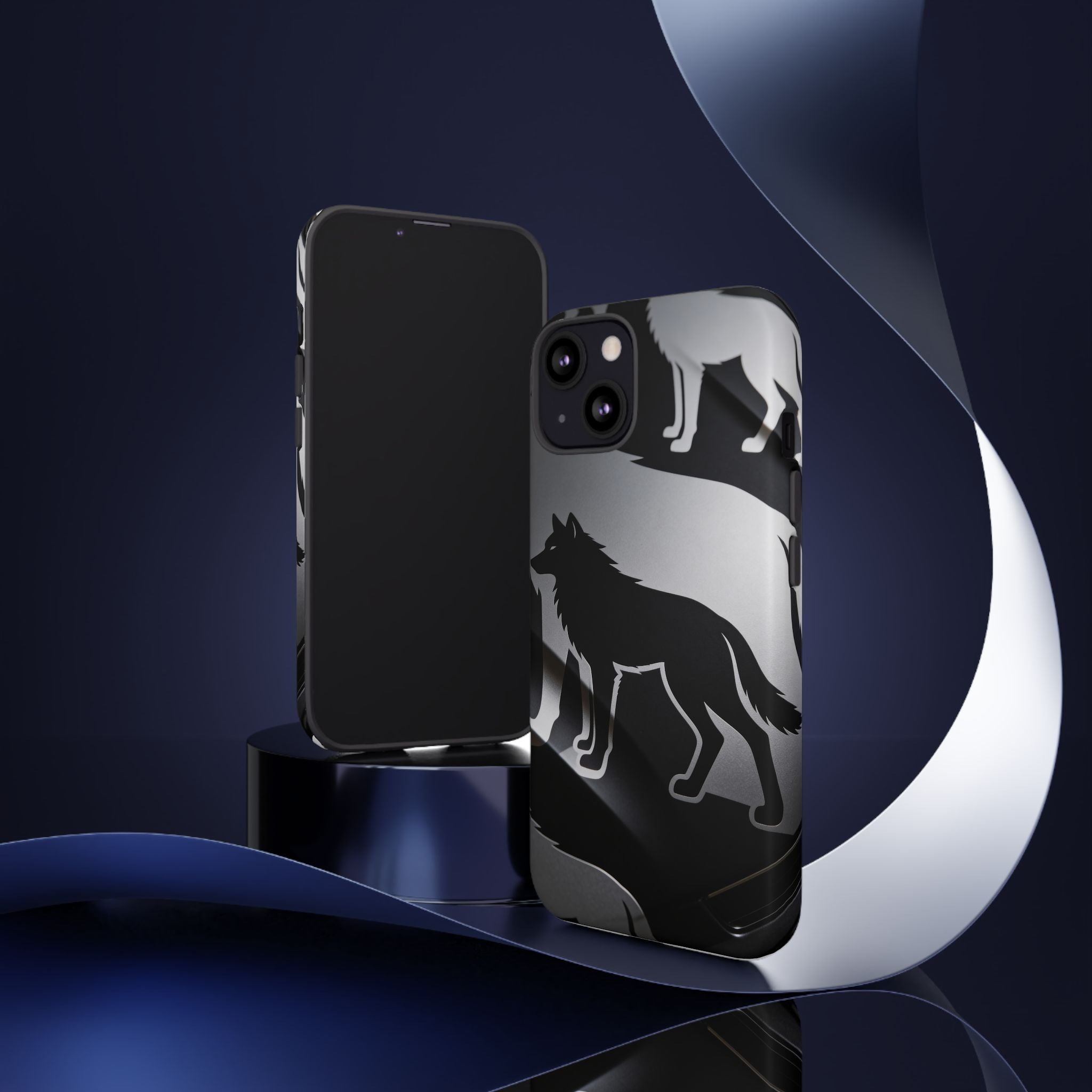Wolf Silhouette Phone Case — Black & Gray Patterned Protective Case