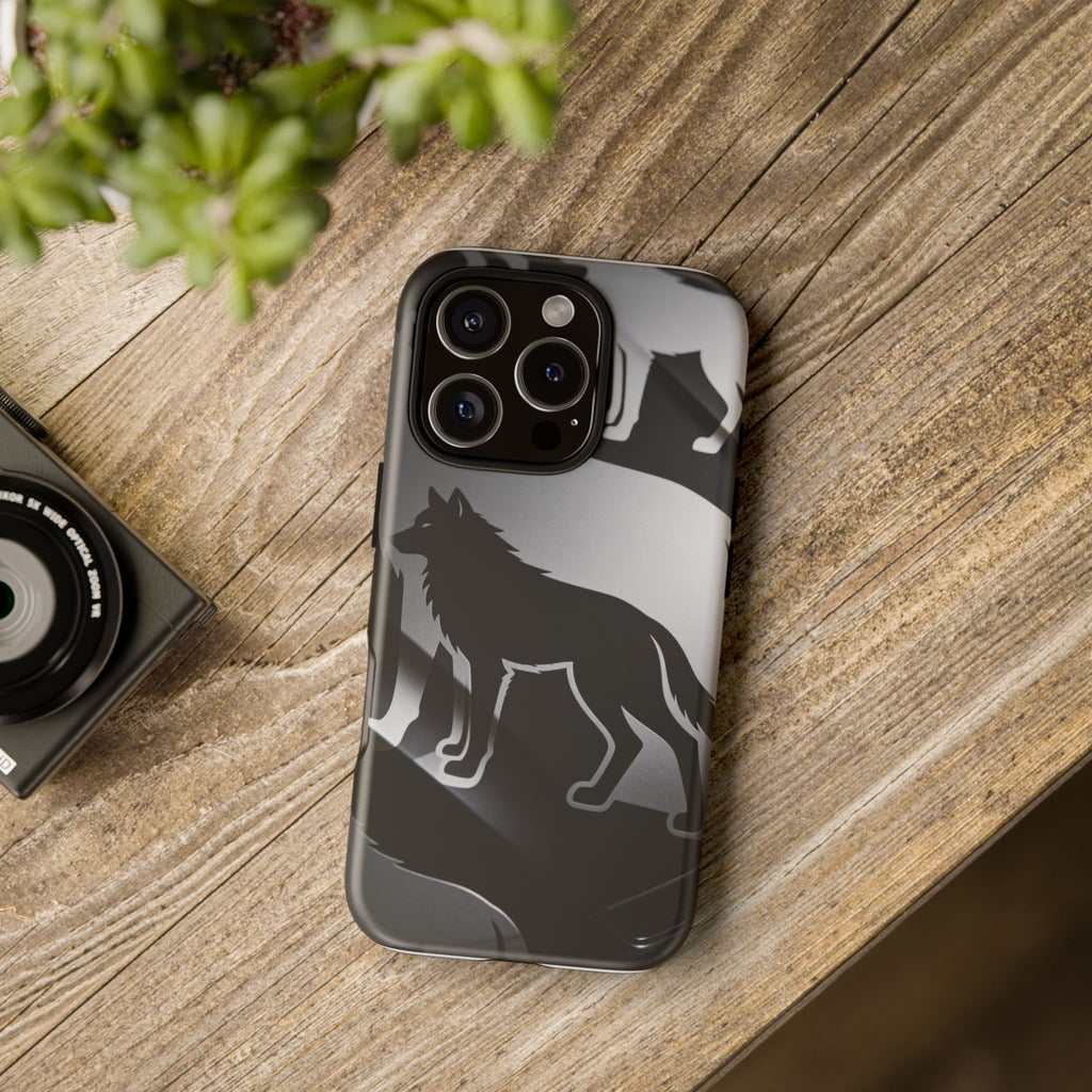 Wolf Silhouette Phone Case — Black & Gray Patterned Protective Case
