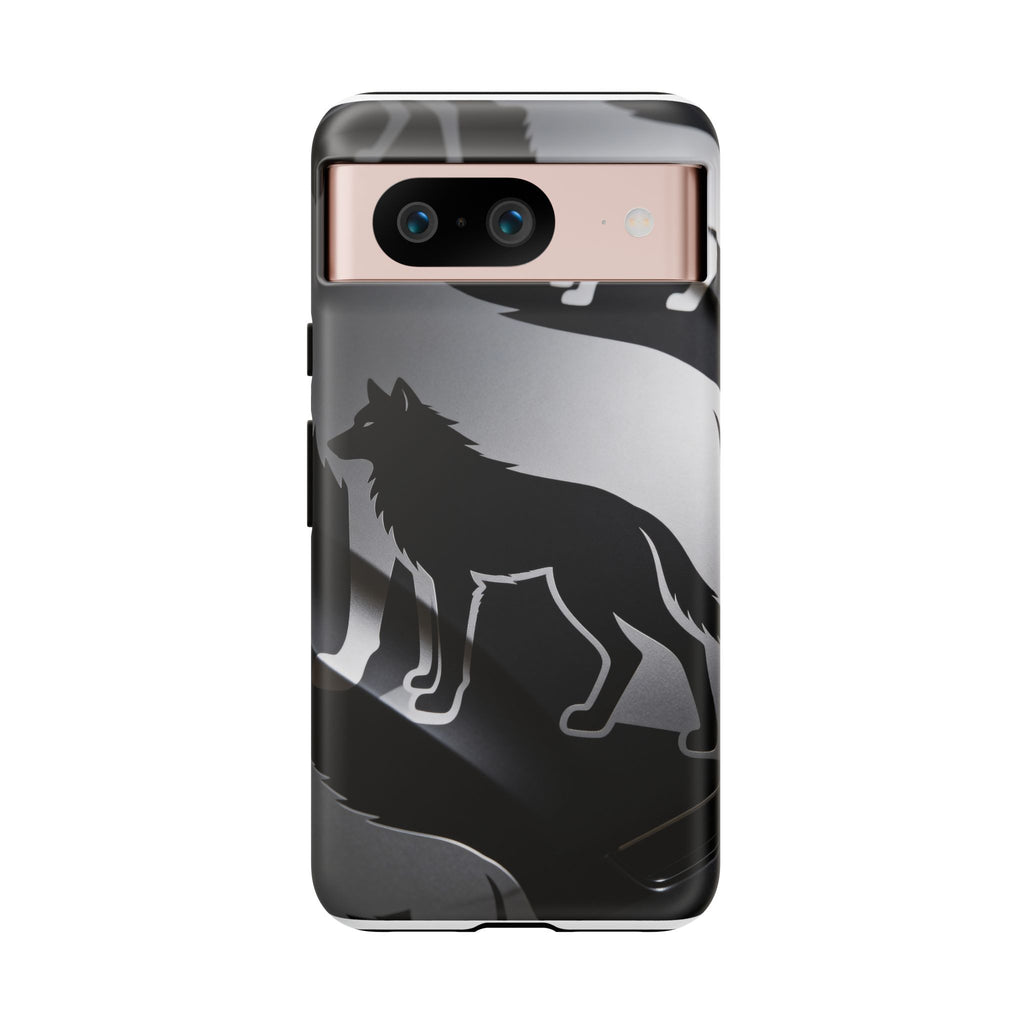 Wolf Silhouette Phone Case — Black & Gray Patterned Protective Case