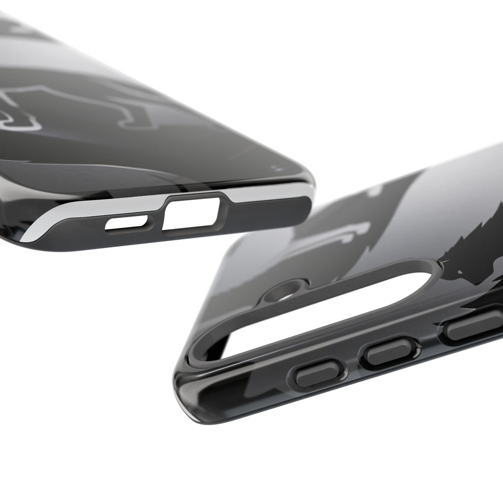 Wolf Silhouette Phone Case — Black & Gray Patterned Protective Case