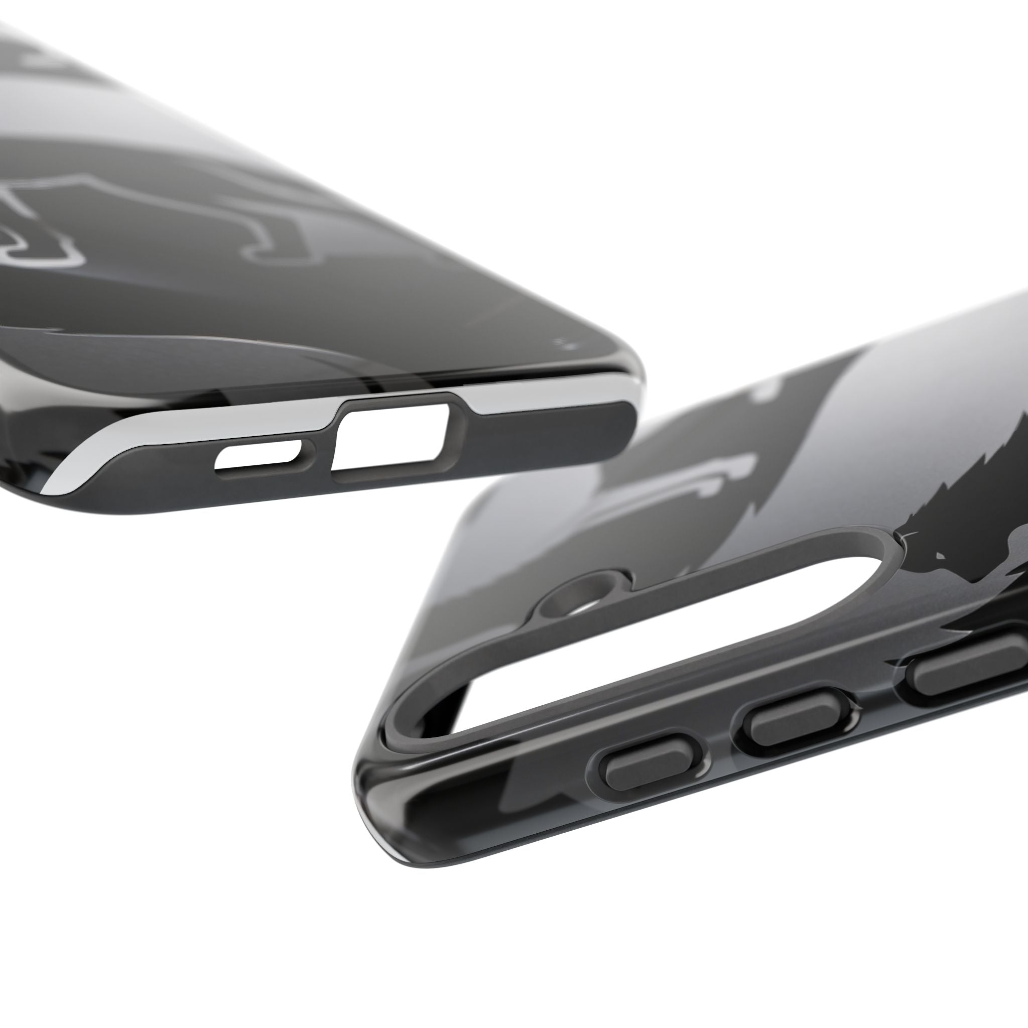 Wolf Silhouette Phone Case — Black & Gray Patterned Protective Case
