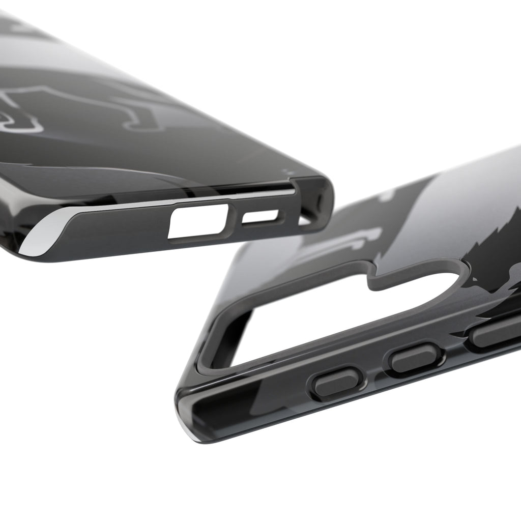 Wolf Silhouette Phone Case — Black & Gray Patterned Protective Case