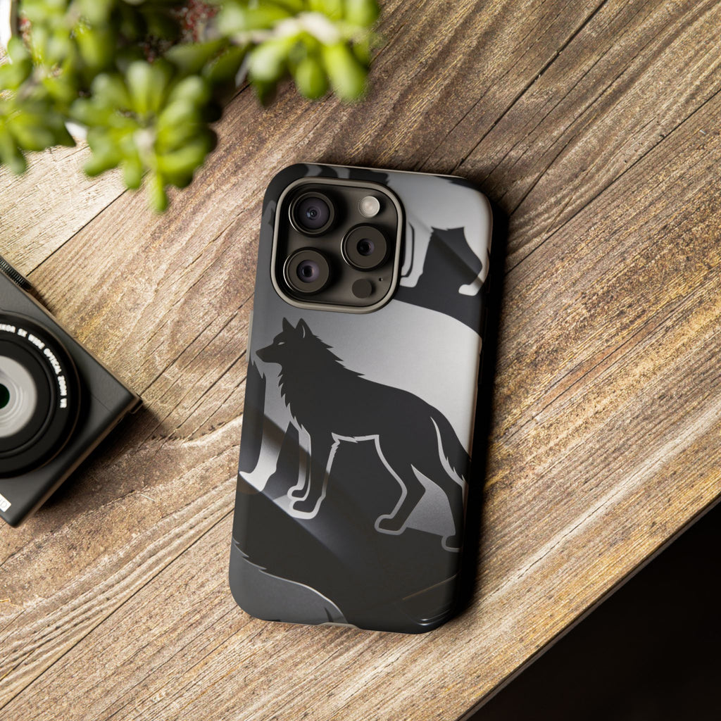 Wolf Silhouette Phone Case — Black & Gray Patterned Protective Case