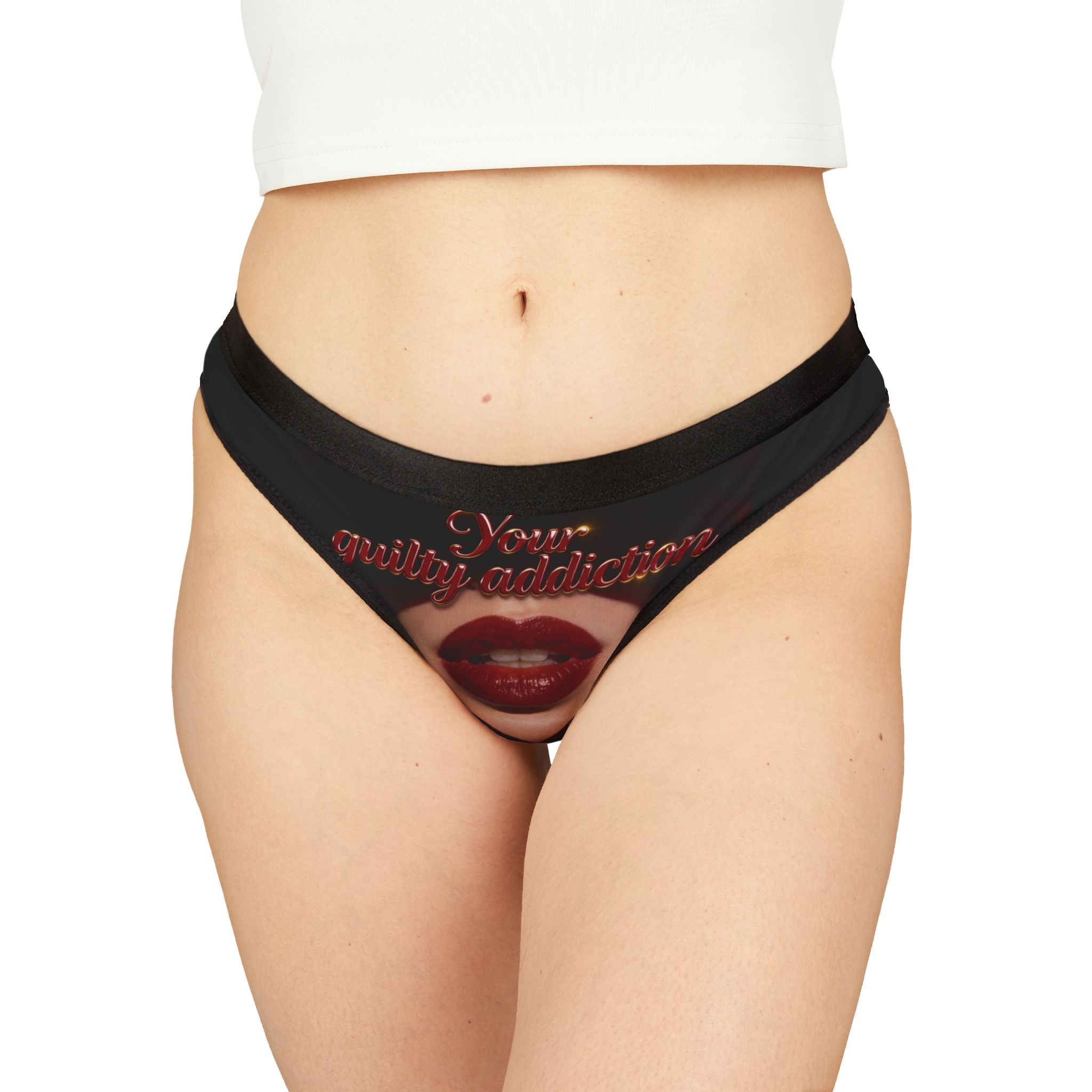 Women's Thong — "Your Guilty Addiction" Red Lips Lingerie