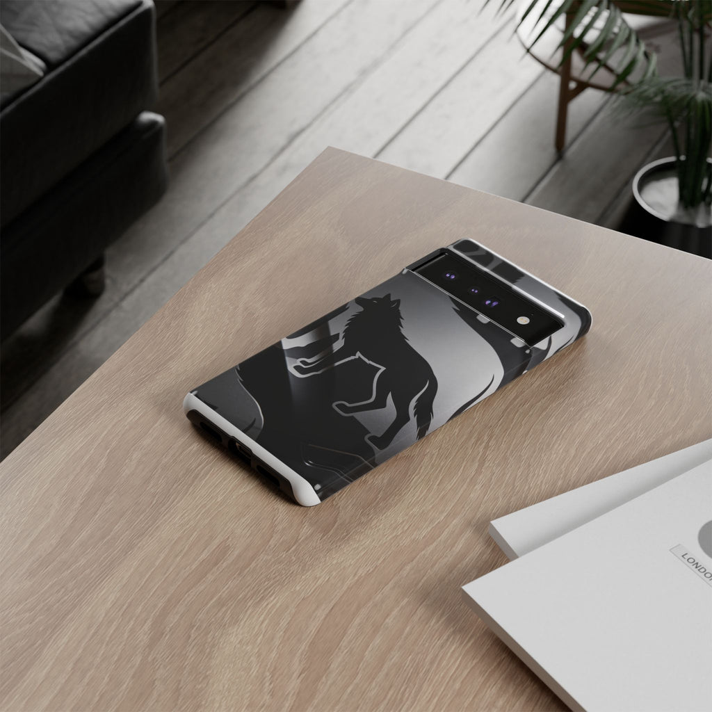 Wolf Silhouette Phone Case — Black & Gray Patterned Protective Case