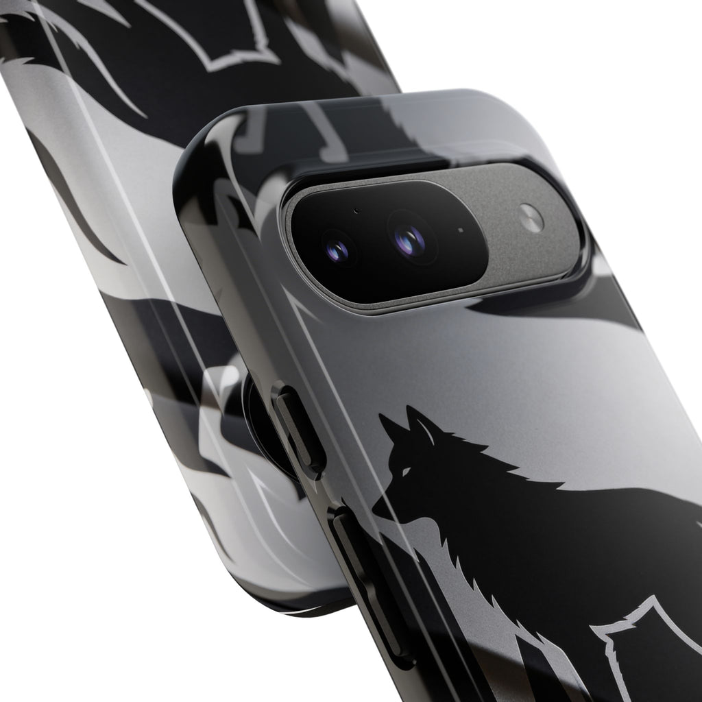 Wolf Silhouette Phone Case — Black & Gray Patterned Protective Case