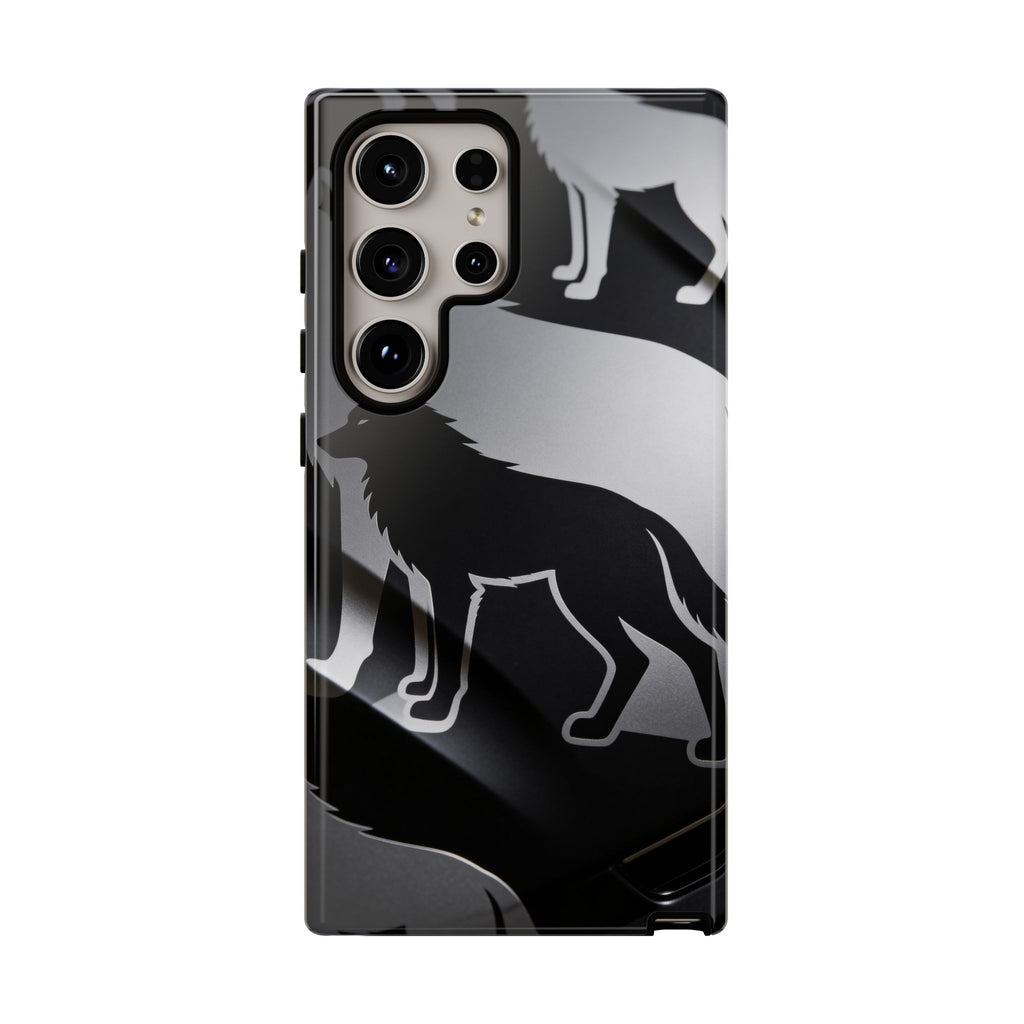 Wolf Silhouette Phone Case — Black & Gray Patterned Protective Case