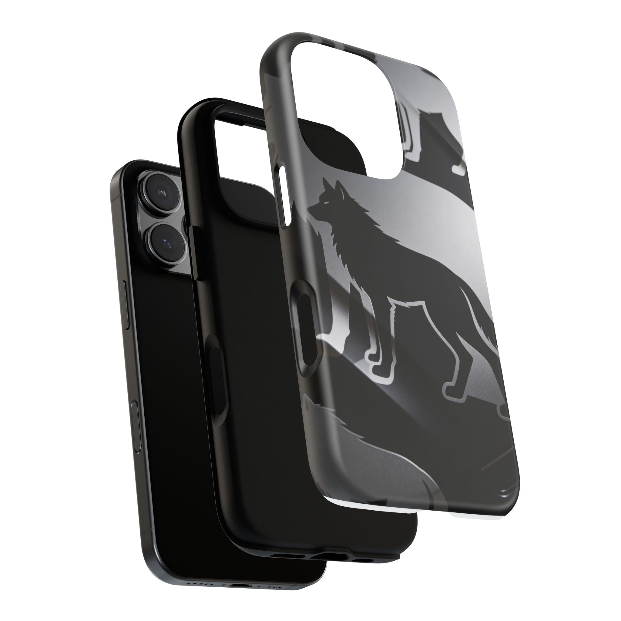 Wolf Silhouette Phone Case — Black & Gray Patterned Protective Case