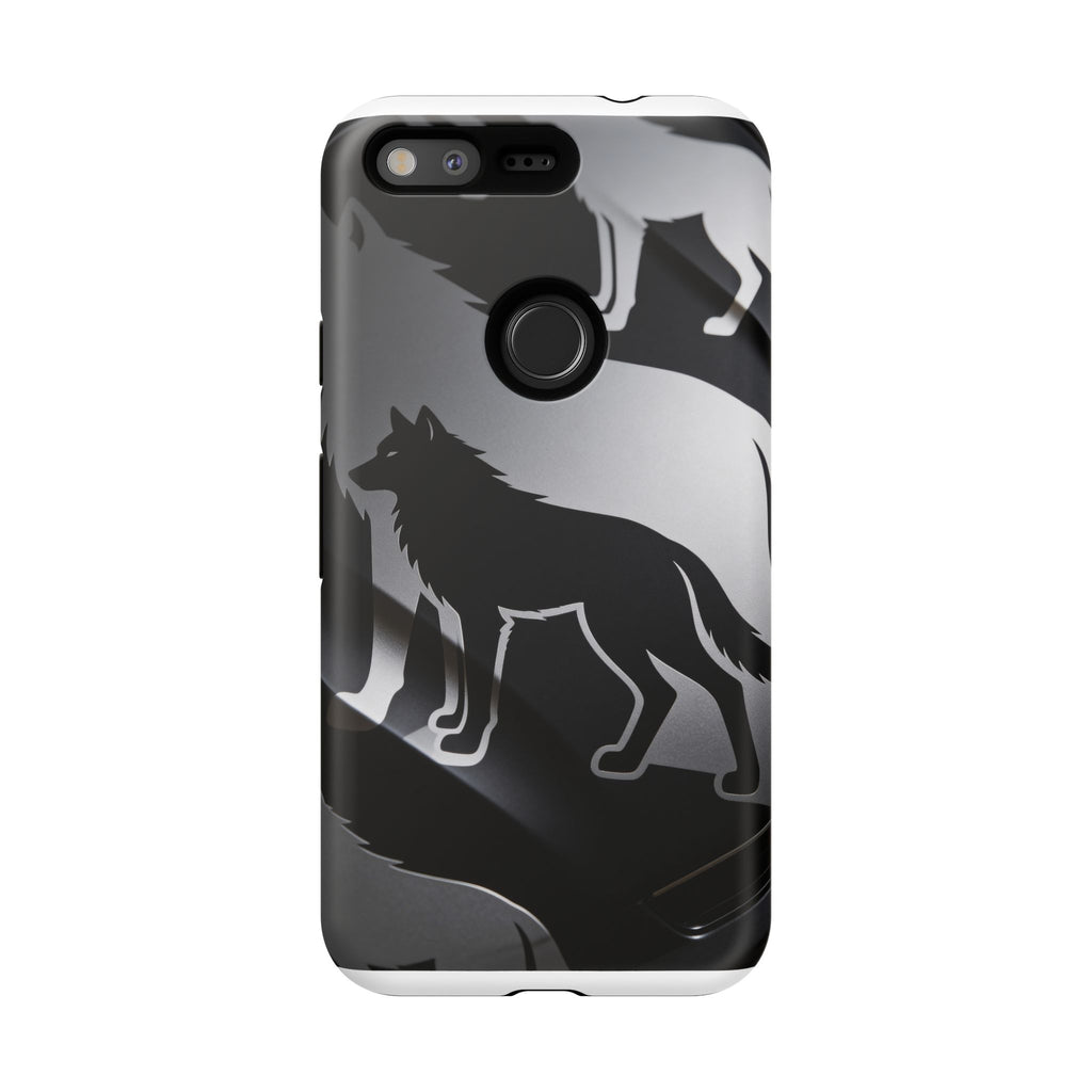 Wolf Silhouette Phone Case — Black & Gray Patterned Protective Case