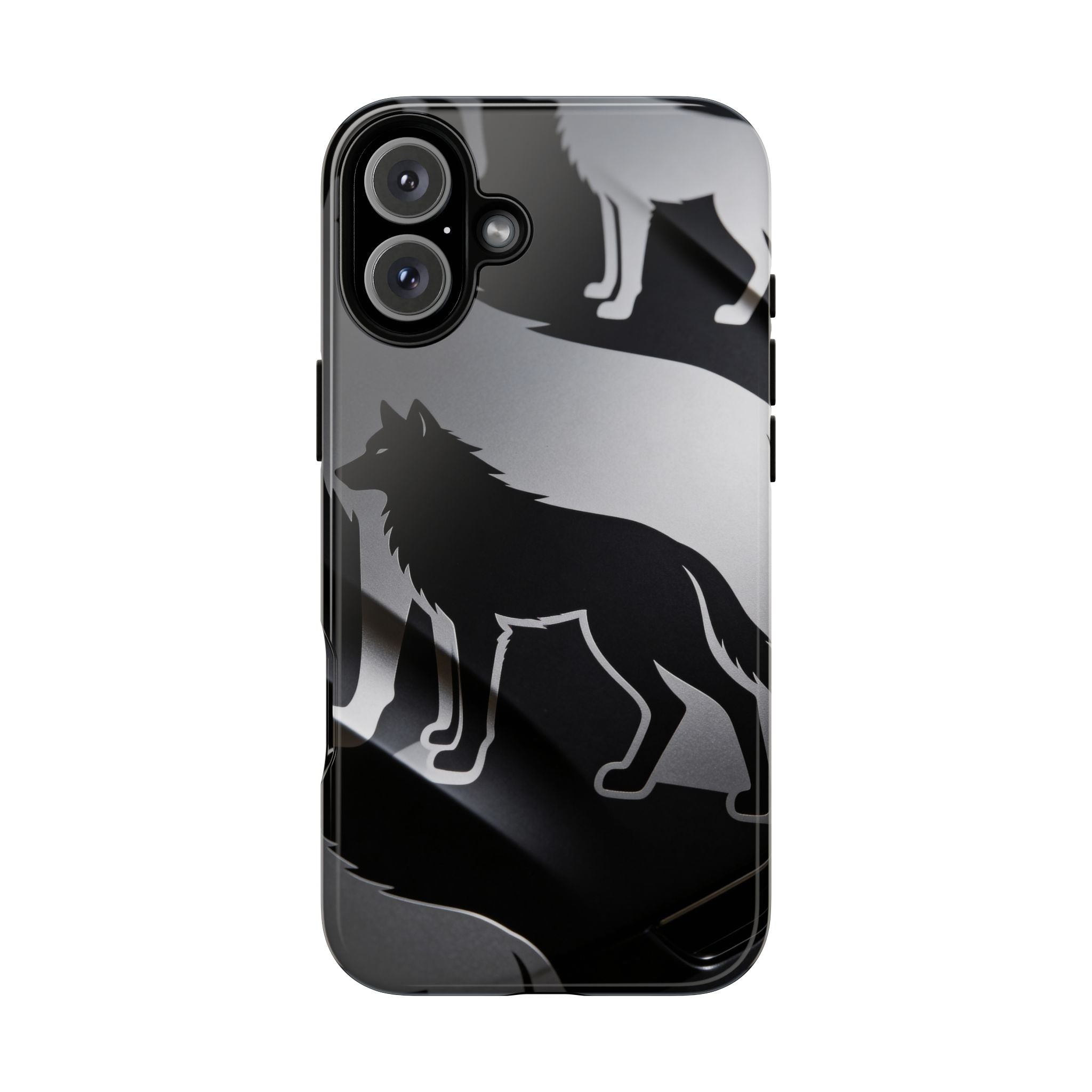 Wolf Silhouette Phone Case — Black & Gray Patterned Protective Case