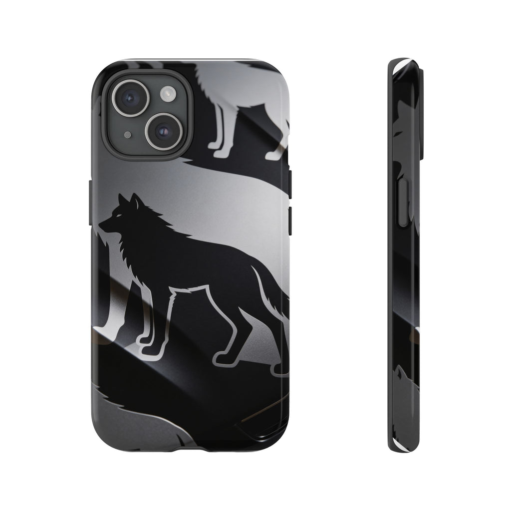 Wolf Silhouette Phone Case — Black & Gray Patterned Protective Case
