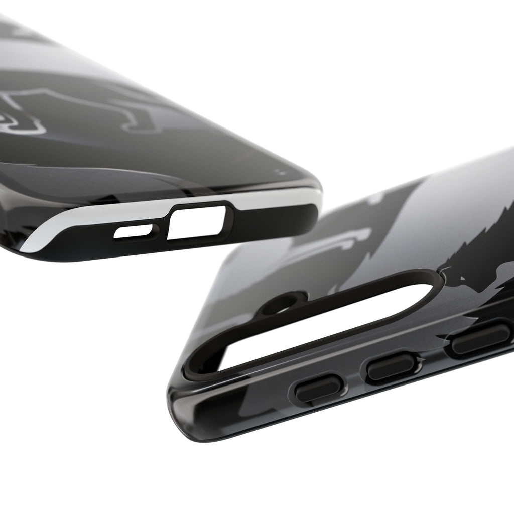 Wolf Silhouette Phone Case — Black & Gray Patterned Protective Case