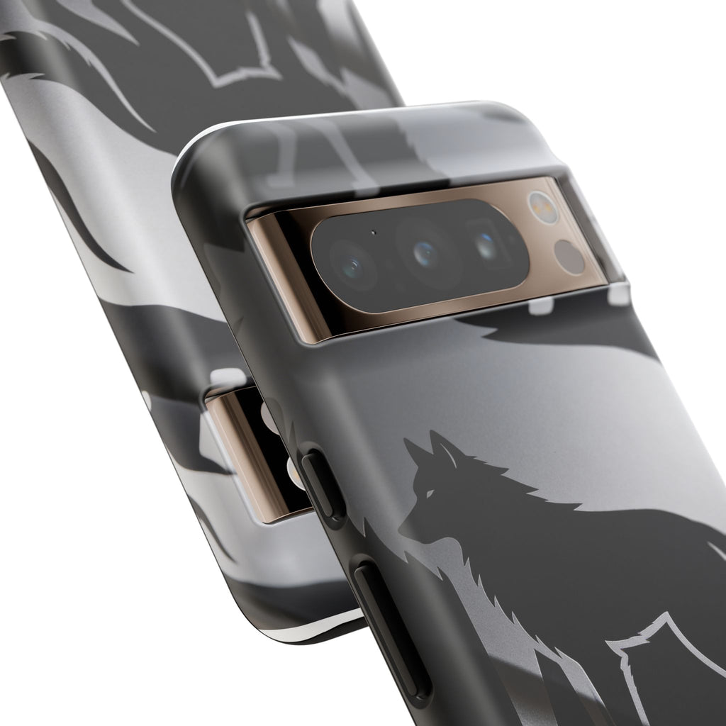 Wolf Silhouette Phone Case — Black & Gray Patterned Protective Case