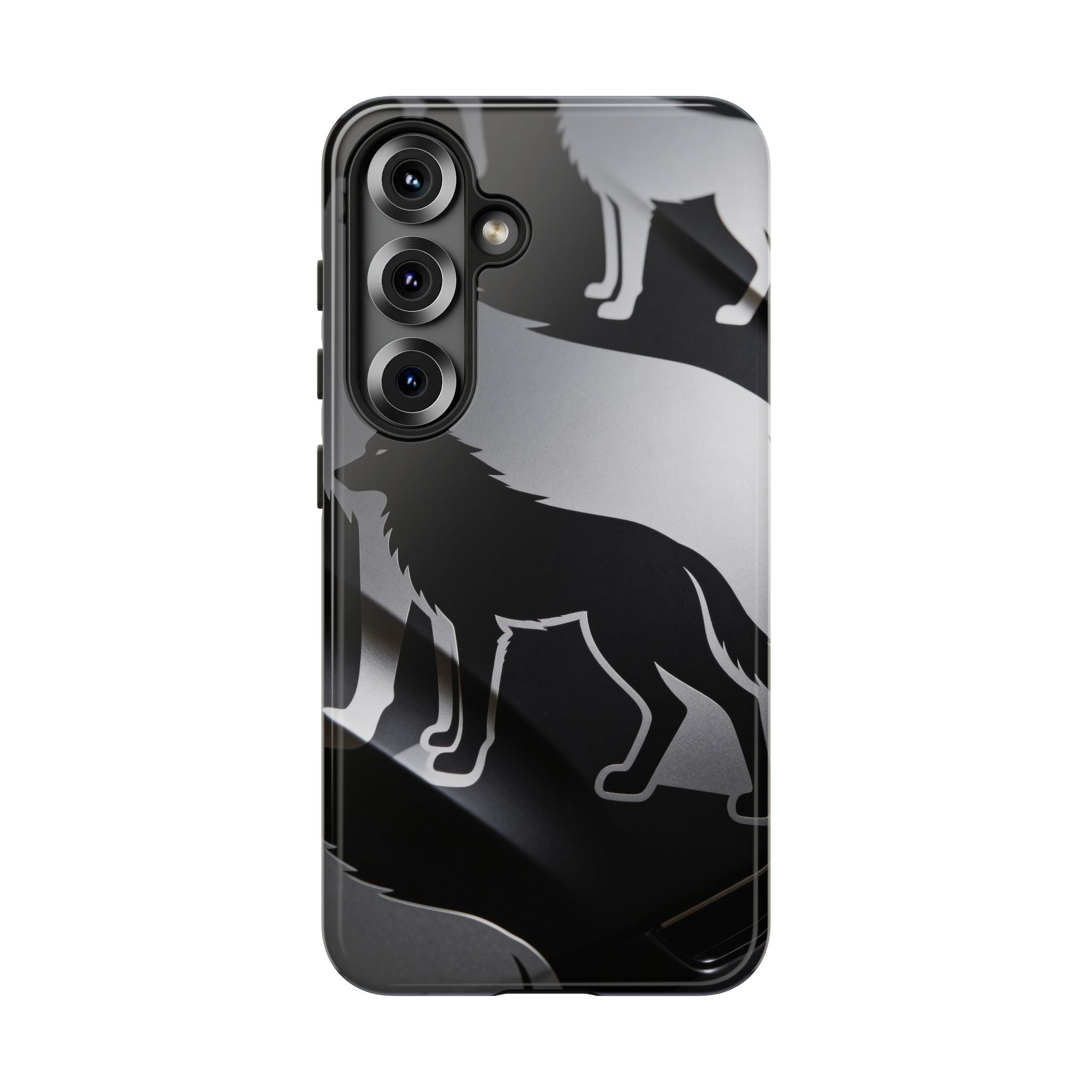 Wolf Silhouette Phone Case — Black & Gray Patterned Protective Case