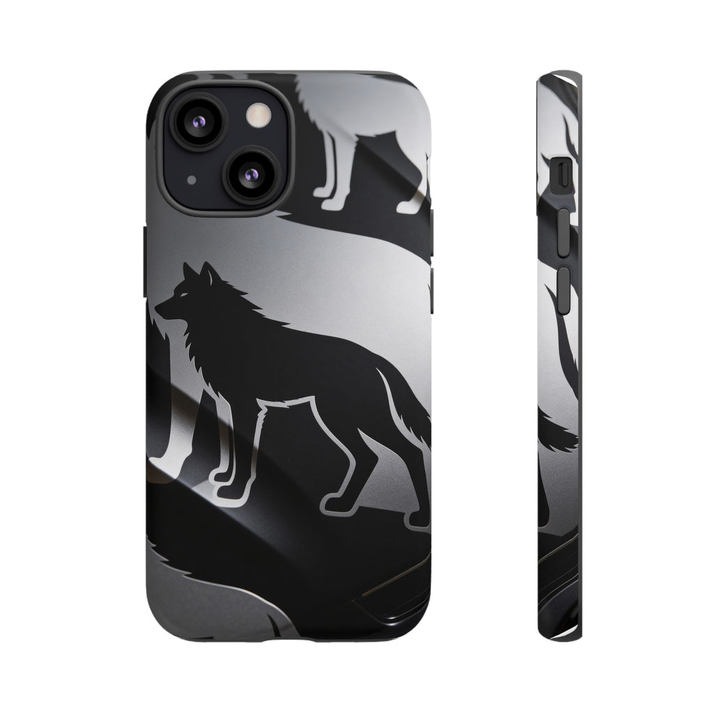 Wolf Silhouette Phone Case — Black & Gray Patterned Protective Case