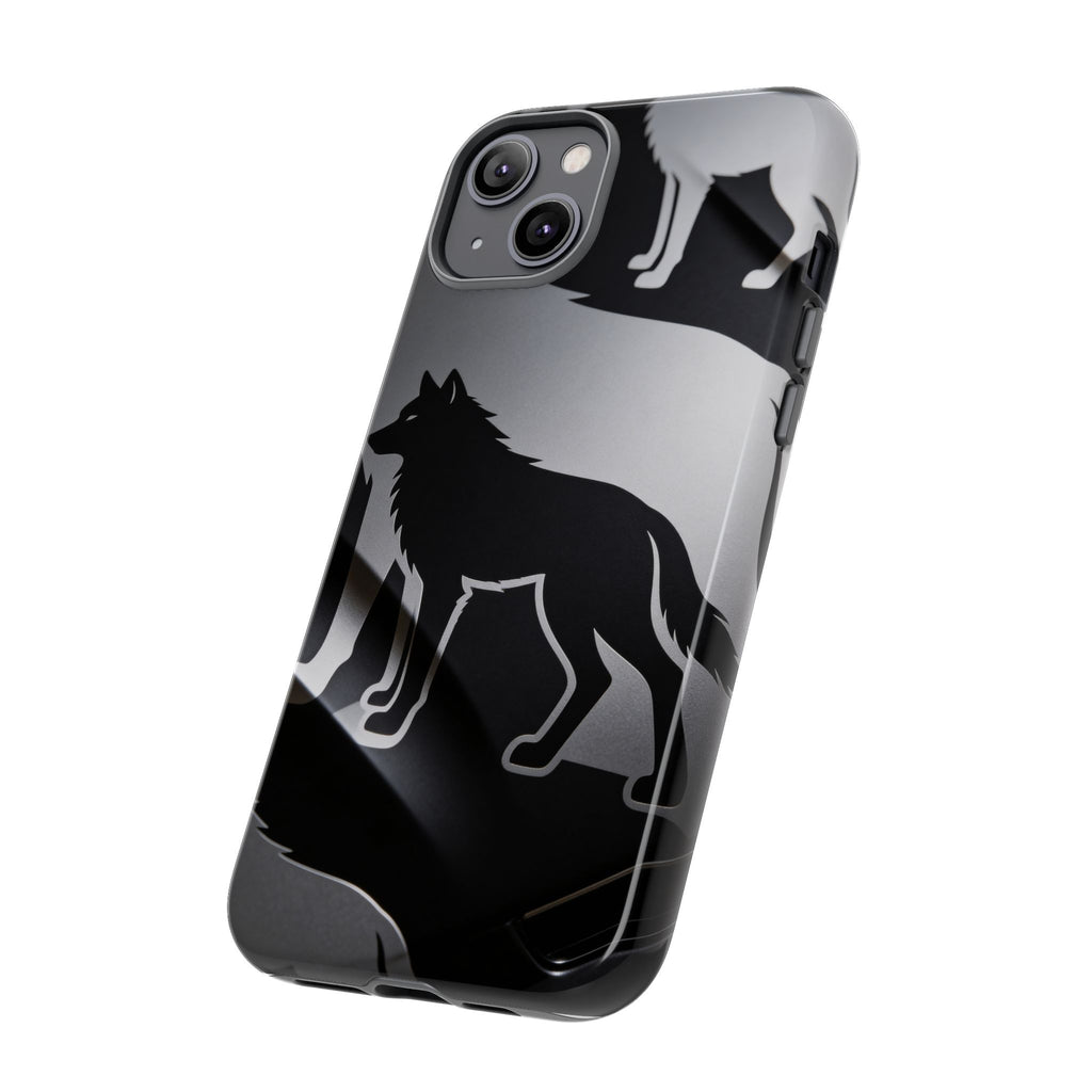 Wolf Silhouette Phone Case — Black & Gray Patterned Protective Case