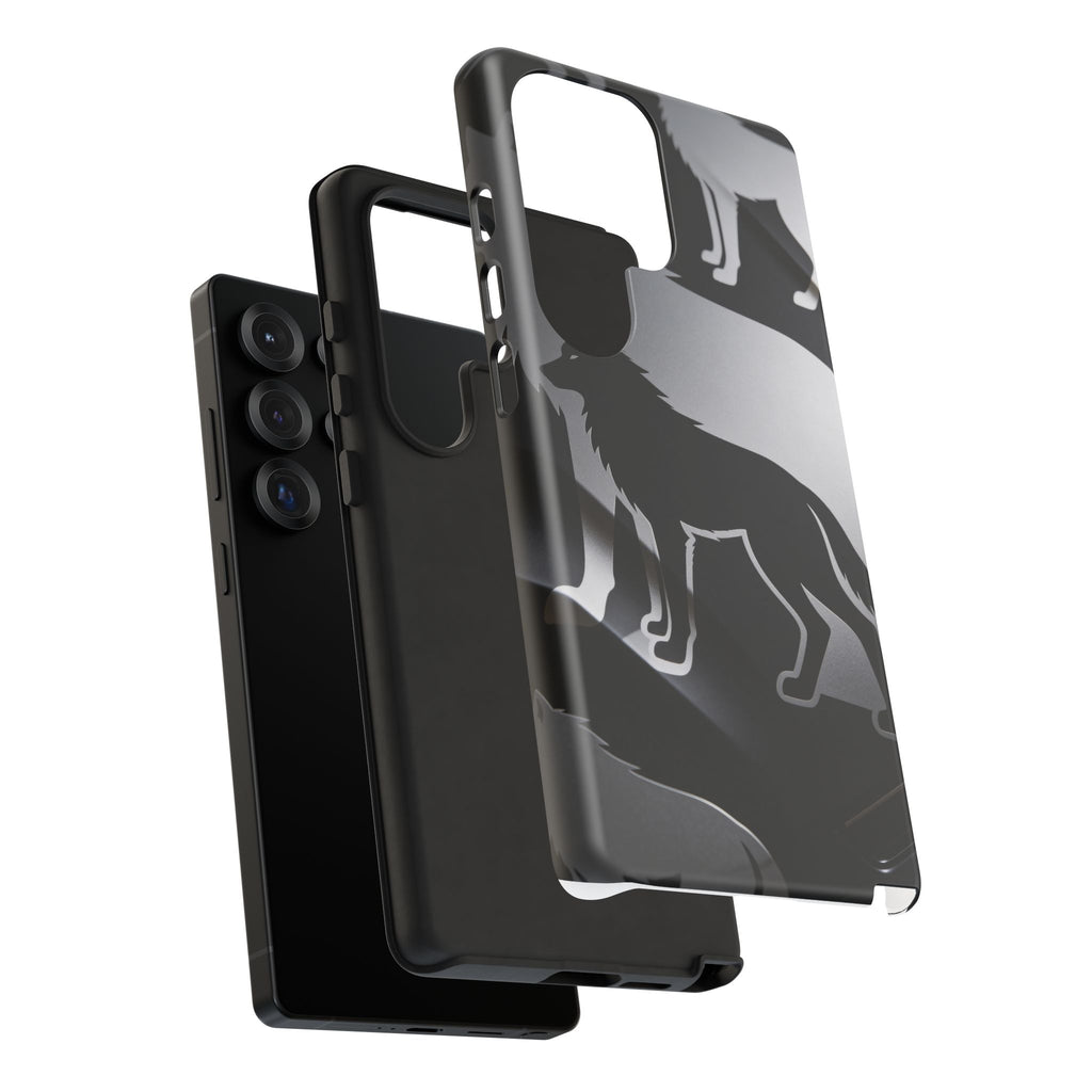 Wolf Silhouette Phone Case — Black & Gray Patterned Protective Case