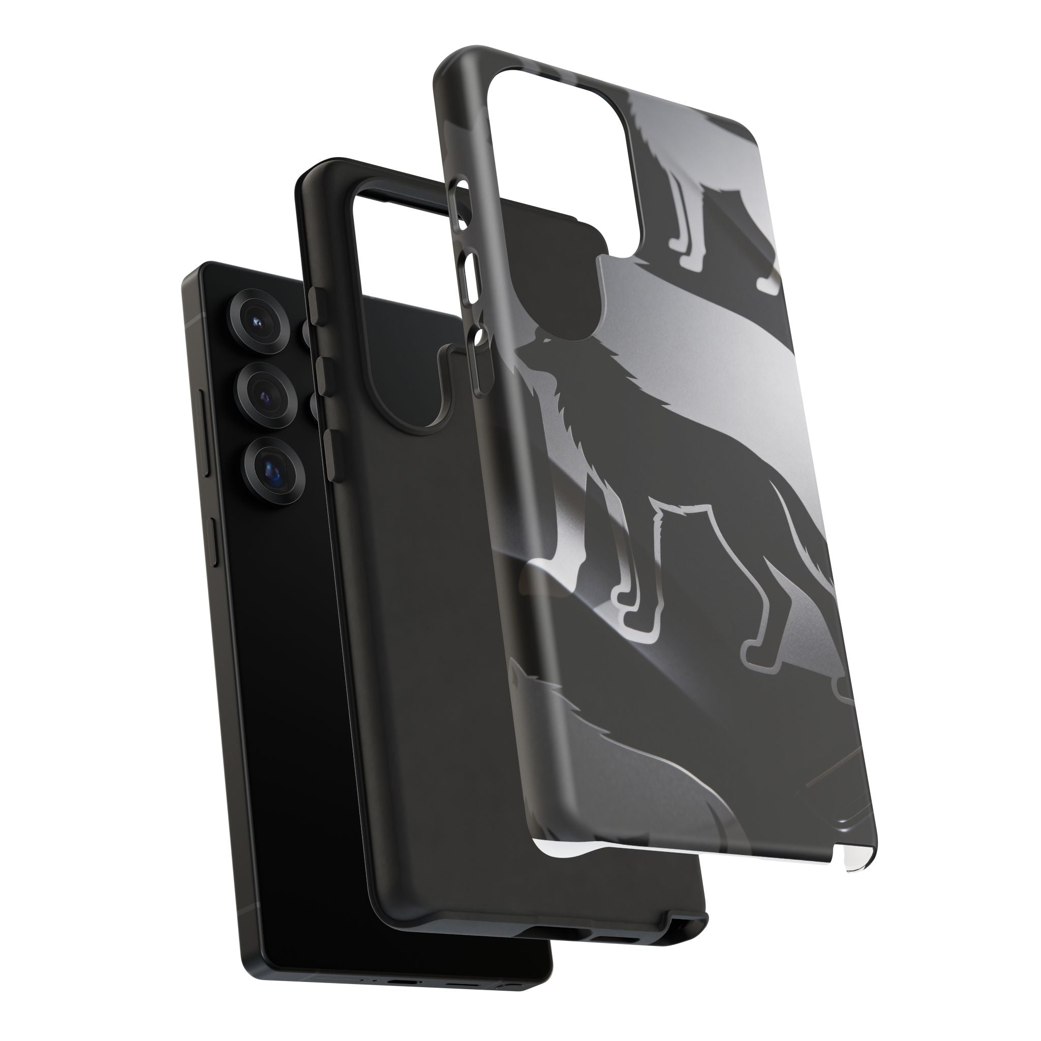 Wolf Silhouette Phone Case — Black & Gray Patterned Protective Case