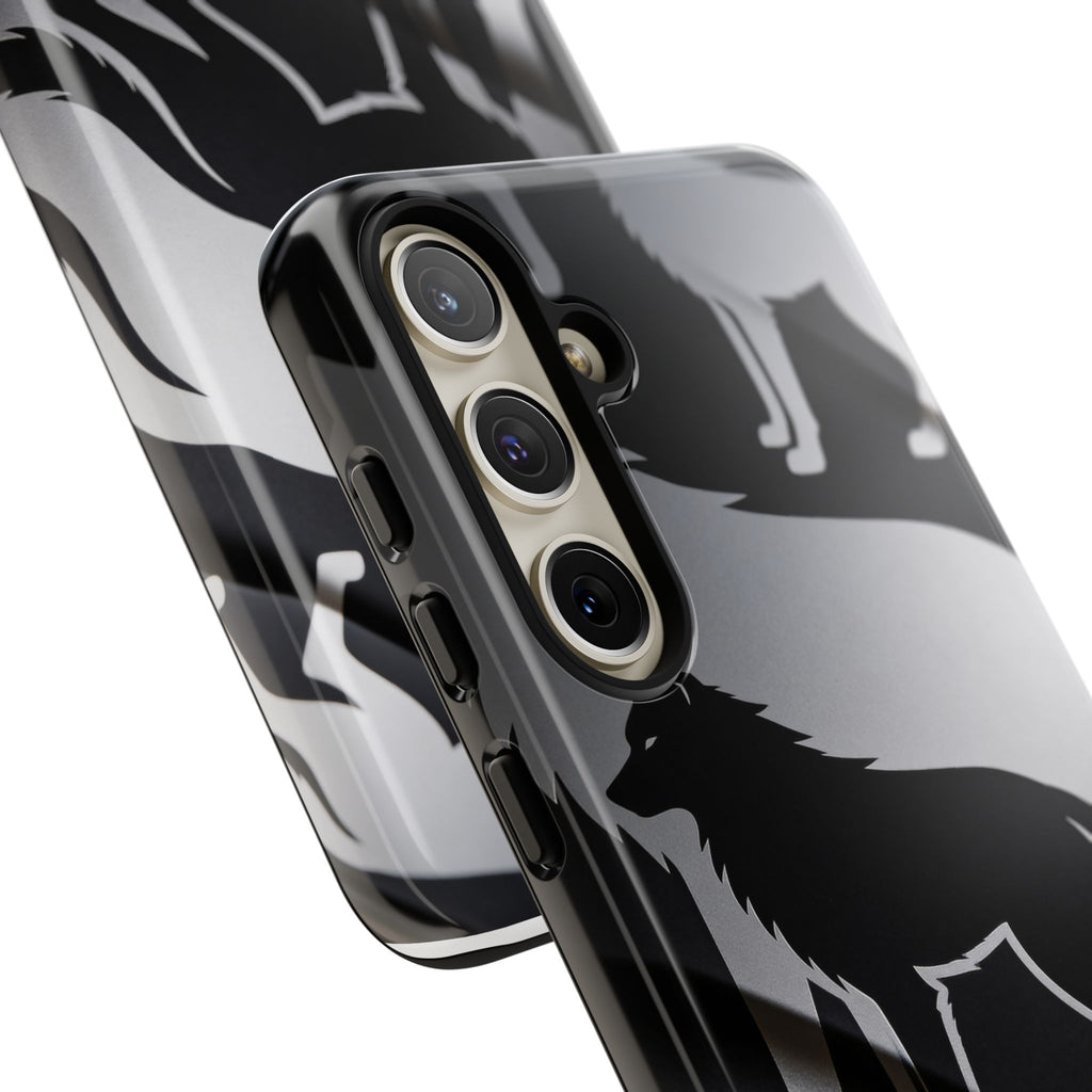 Wolf Silhouette Phone Case — Black & Gray Patterned Protective Case