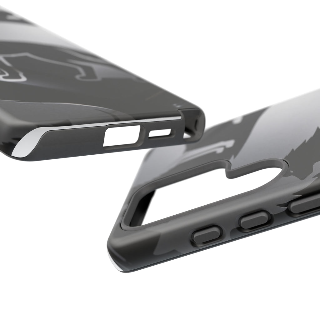 Wolf Silhouette Phone Case — Black & Gray Patterned Protective Case