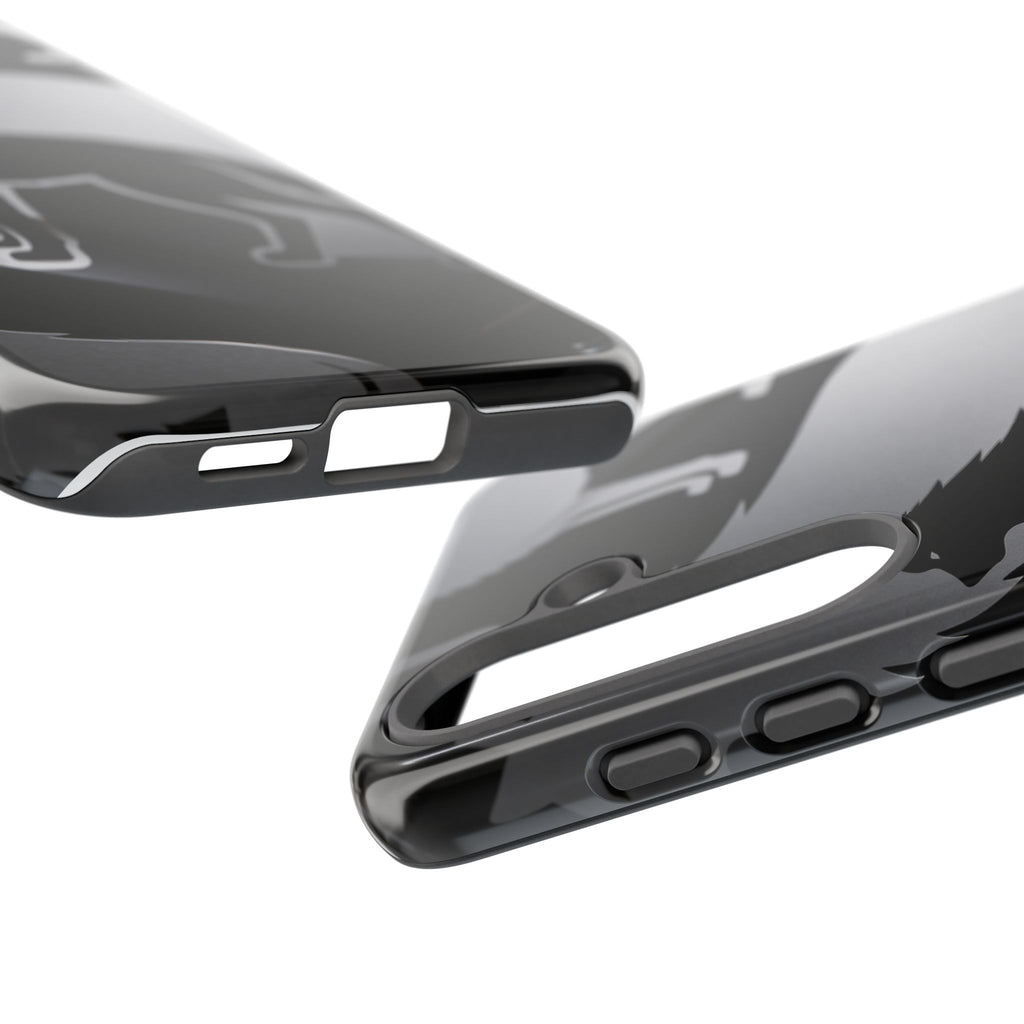 Wolf Silhouette Phone Case — Black & Gray Patterned Protective Case