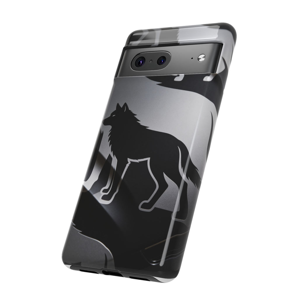 Wolf Silhouette Phone Case — Black & Gray Patterned Protective Case