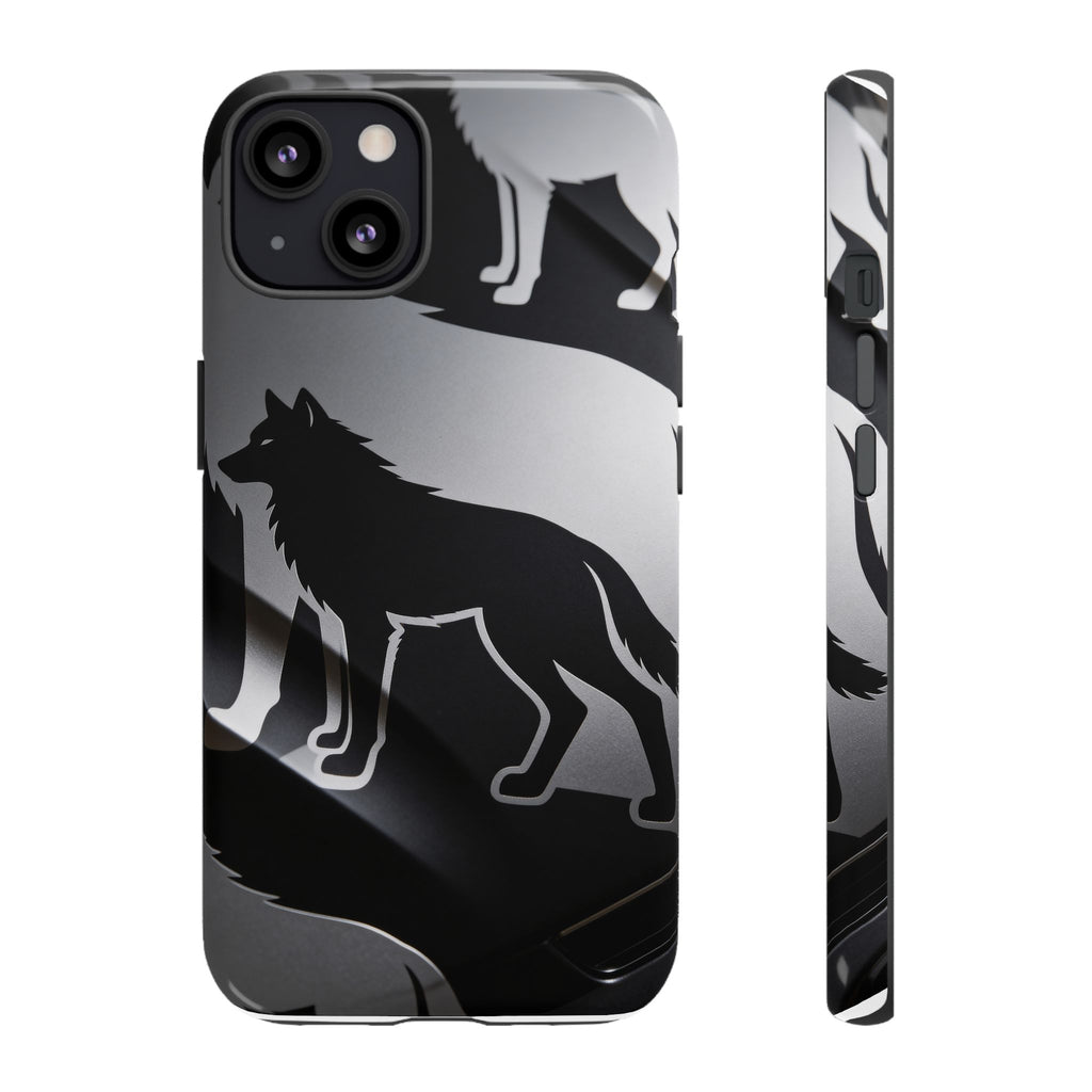 Wolf Silhouette Phone Case — Black & Gray Patterned Protective Case