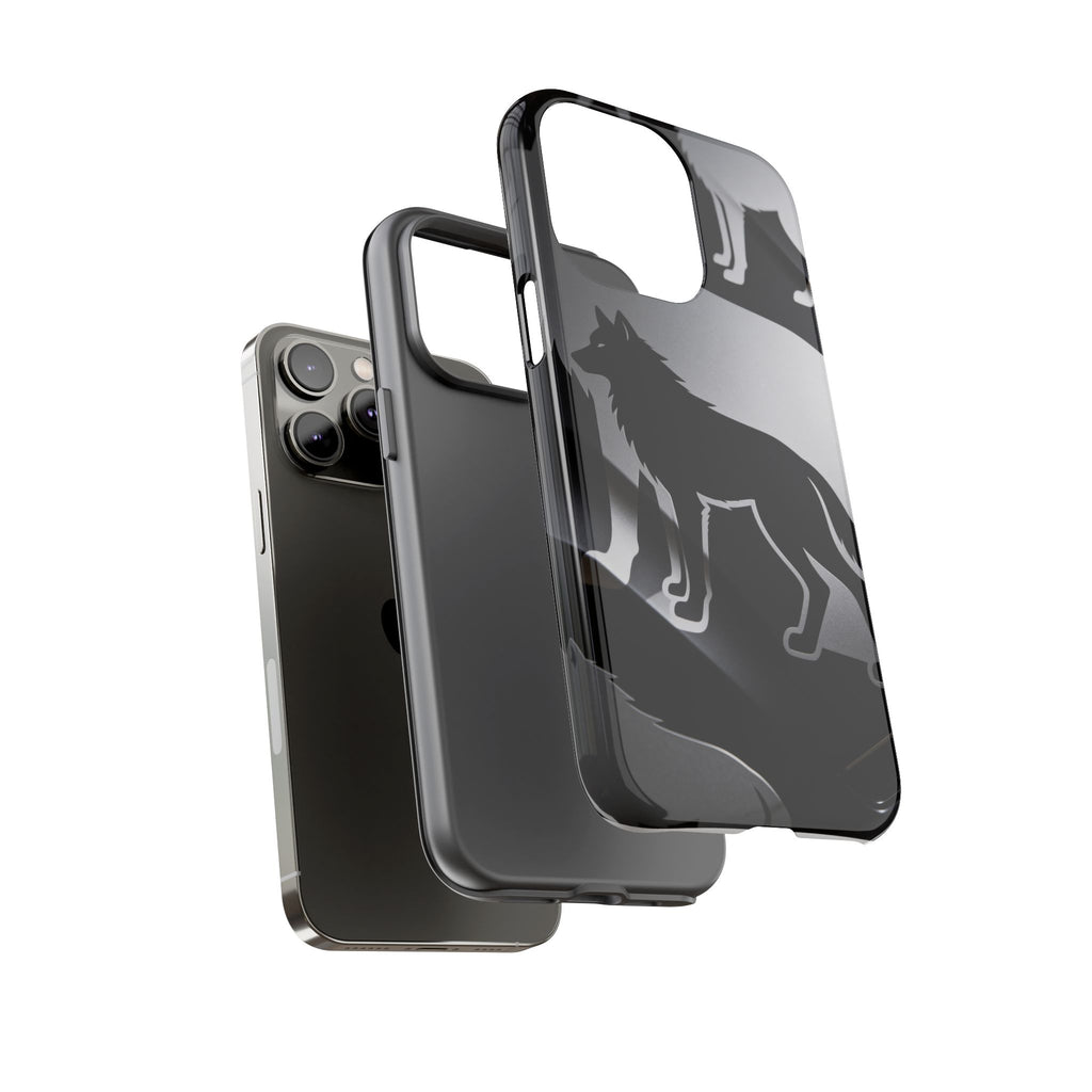 Wolf Silhouette Phone Case — Black & Gray Patterned Protective Case