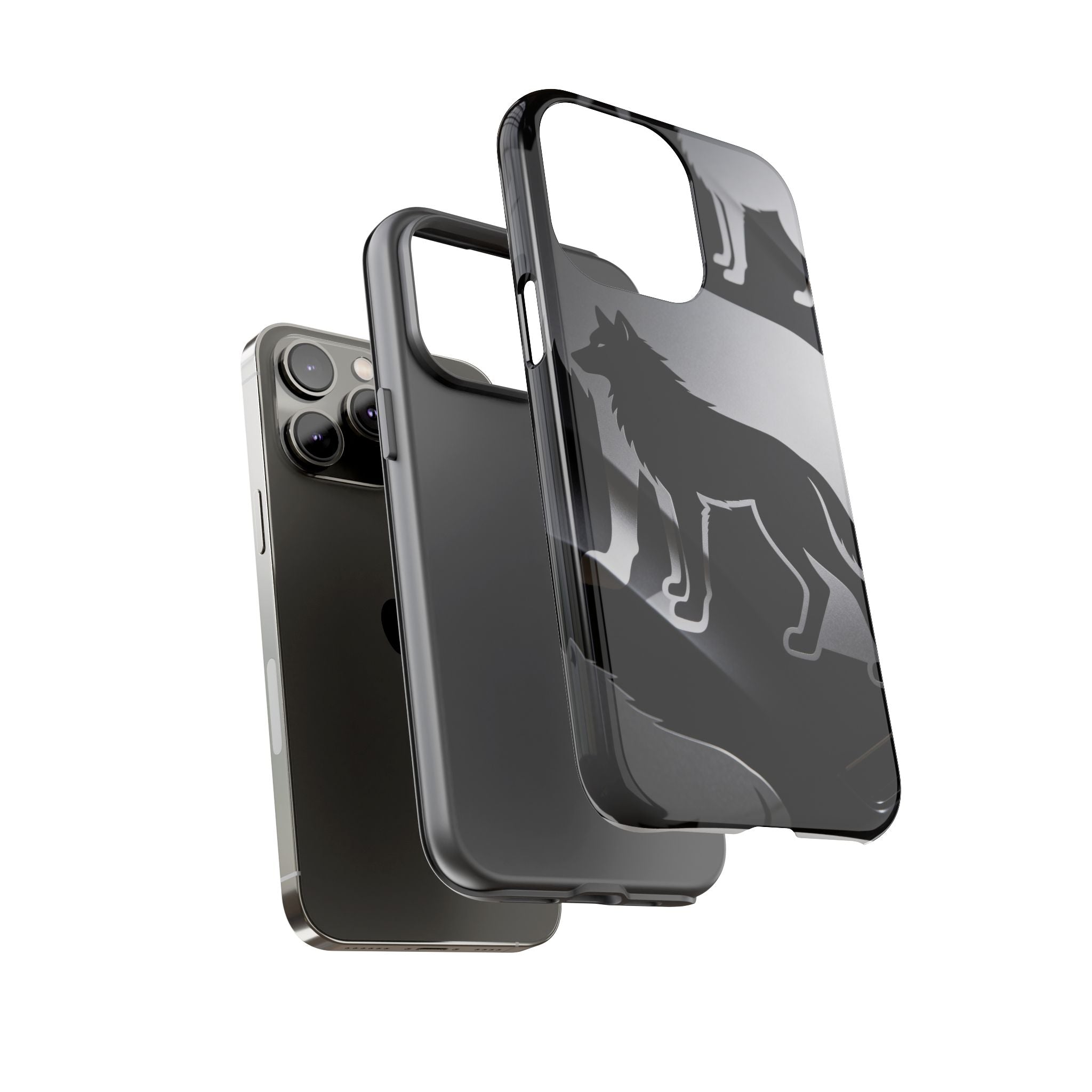 Wolf Silhouette Phone Case — Black & Gray Patterned Protective Case