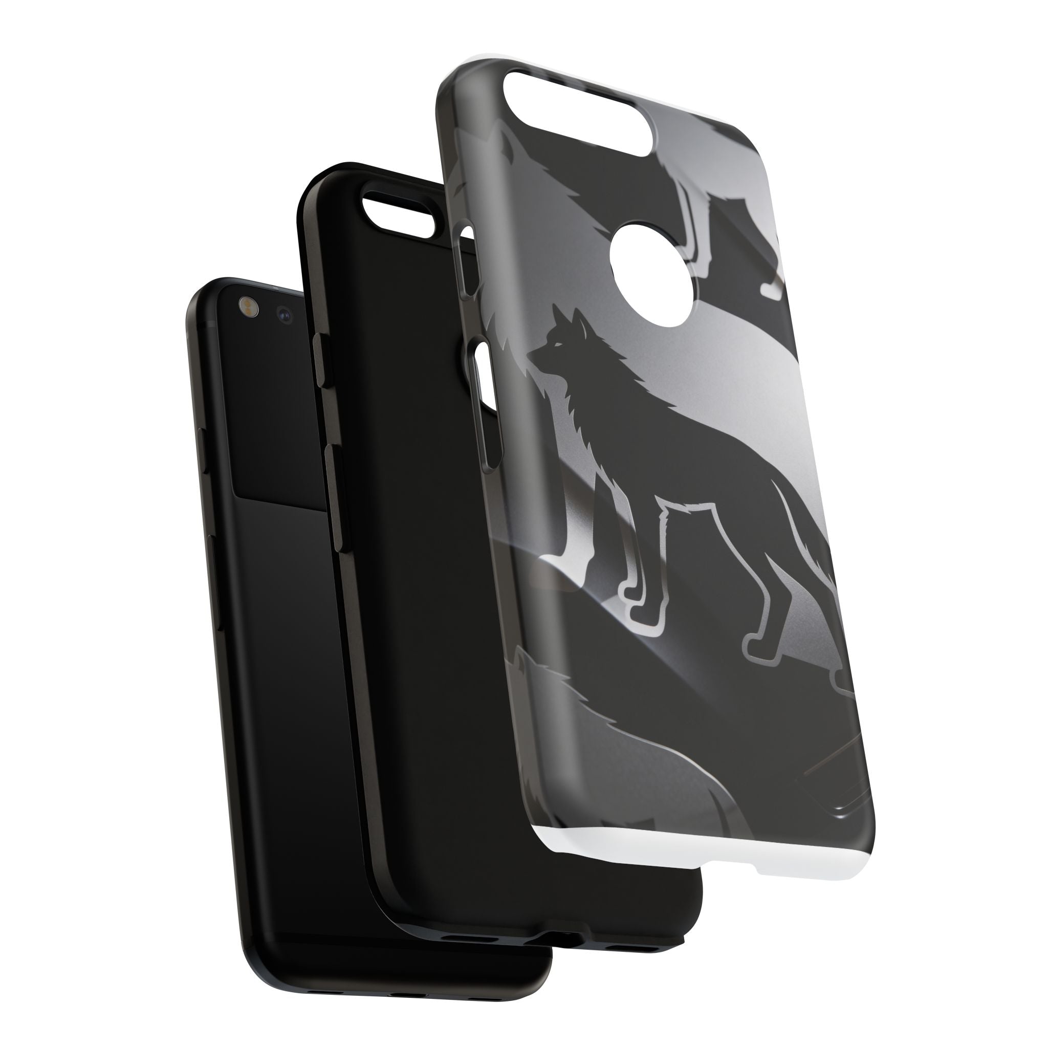 Wolf Silhouette Phone Case — Black & Gray Patterned Protective Case