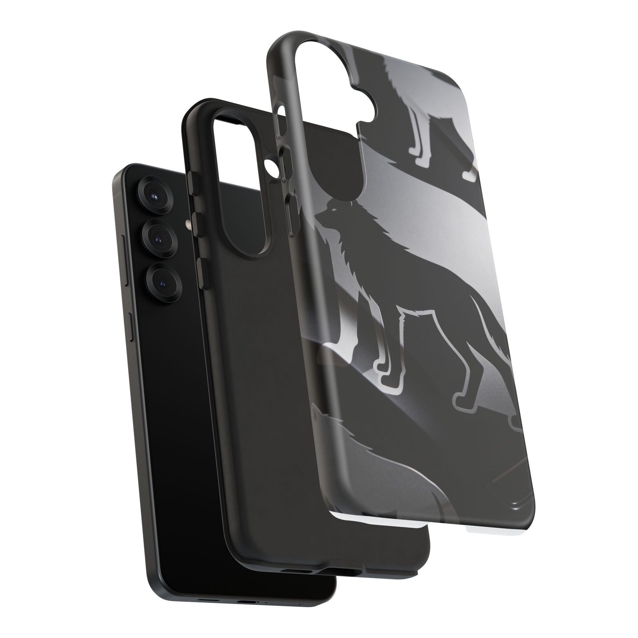 Wolf Silhouette Phone Case — Black & Gray Patterned Protective Case