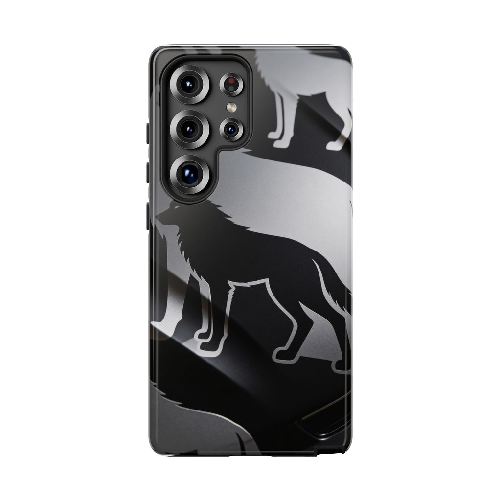 Wolf Silhouette Phone Case — Black & Gray Patterned Protective Case
