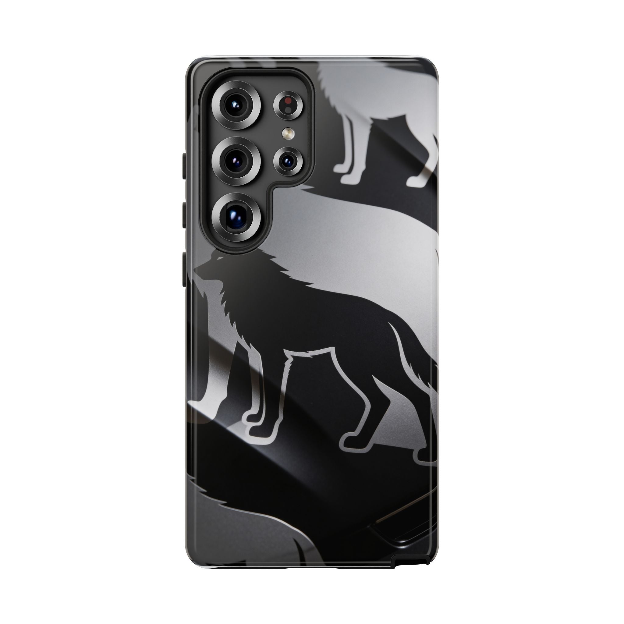 Wolf Silhouette Phone Case — Black & Gray Patterned Protective Case