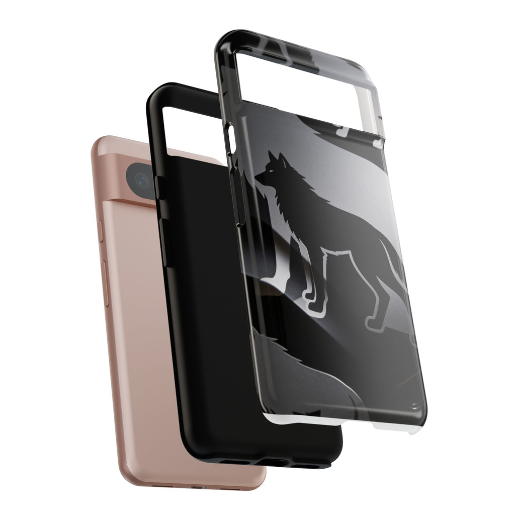 Wolf Silhouette Phone Case — Black & Gray Patterned Protective Case