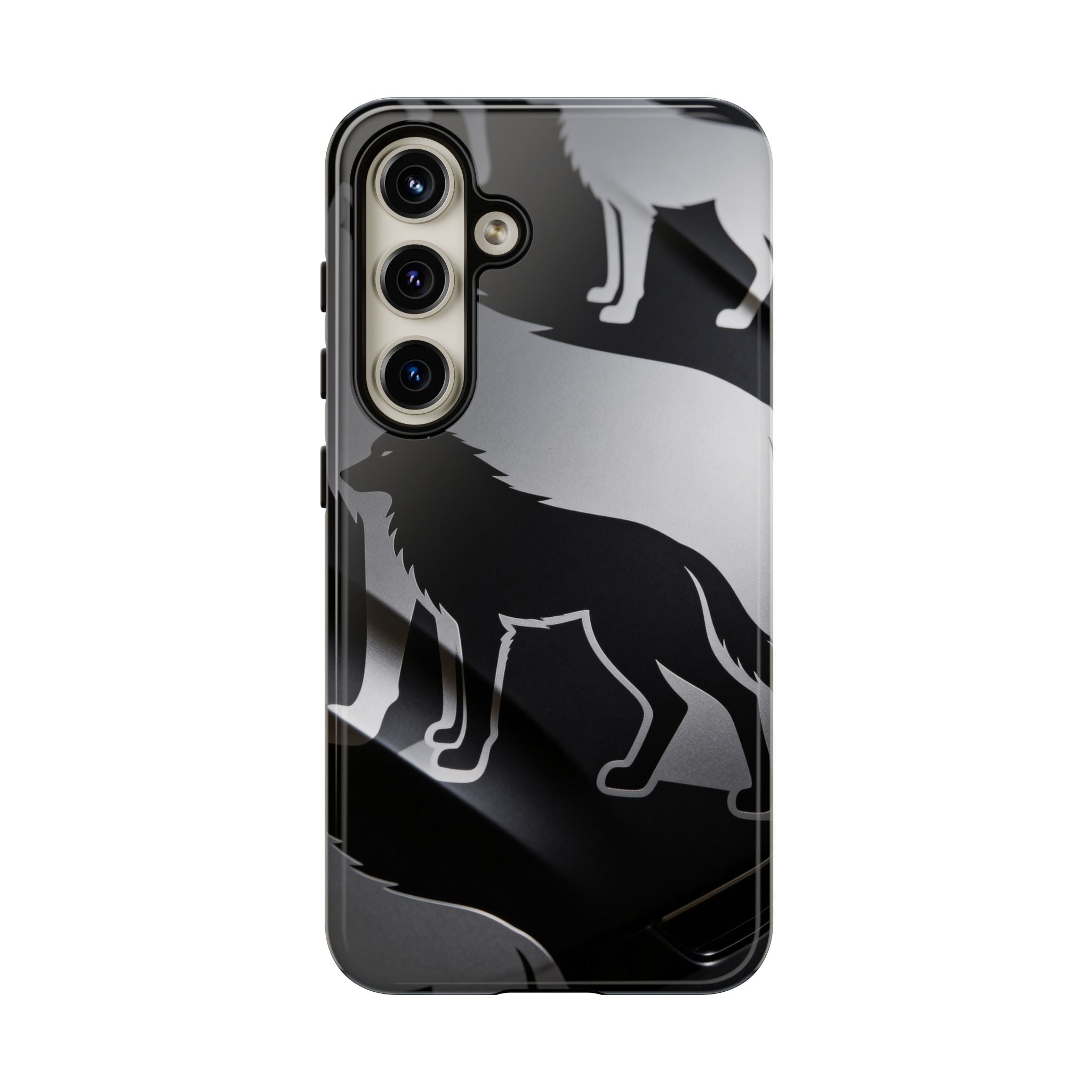 Wolf Silhouette Phone Case — Black & Gray Patterned Protective Case