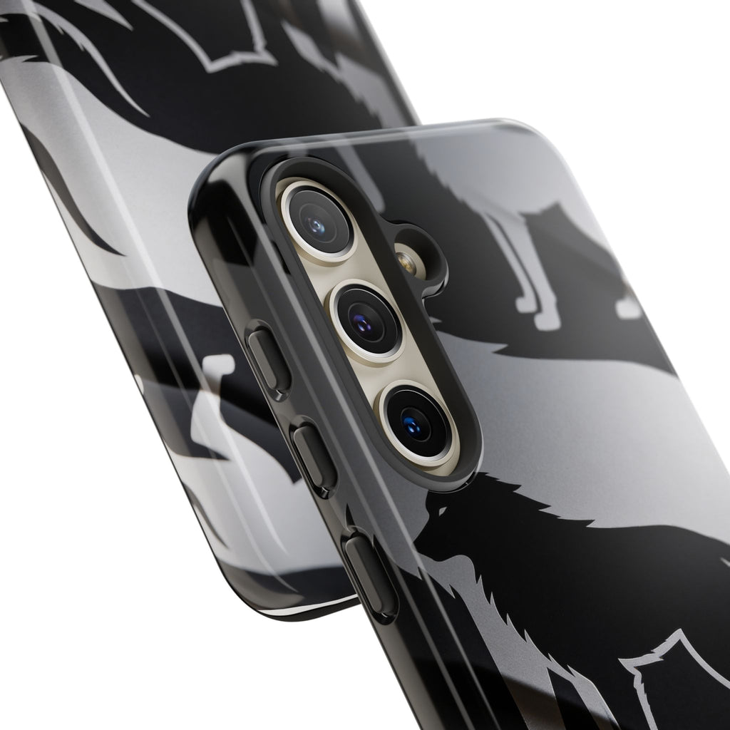 Wolf Silhouette Phone Case — Black & Gray Patterned Protective Case