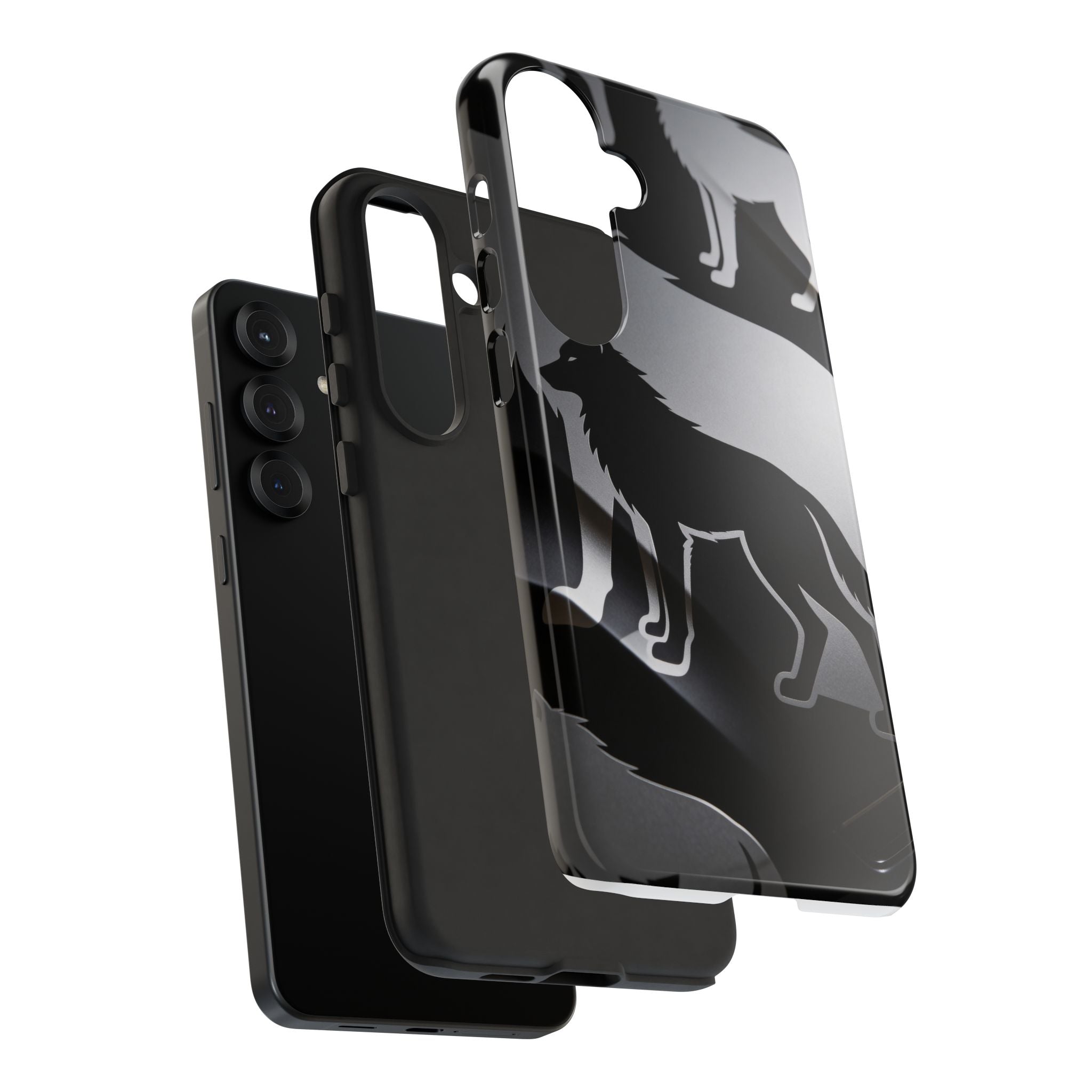 Wolf Silhouette Phone Case — Black & Gray Patterned Protective Case