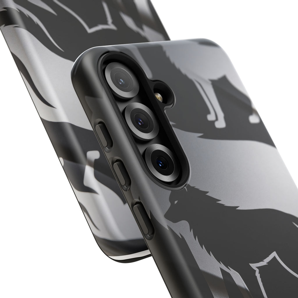 Wolf Silhouette Phone Case — Black & Gray Patterned Protective Case