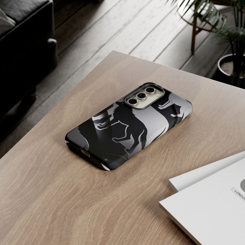 Wolf Silhouette Phone Case — Black & Gray Patterned Protective Case