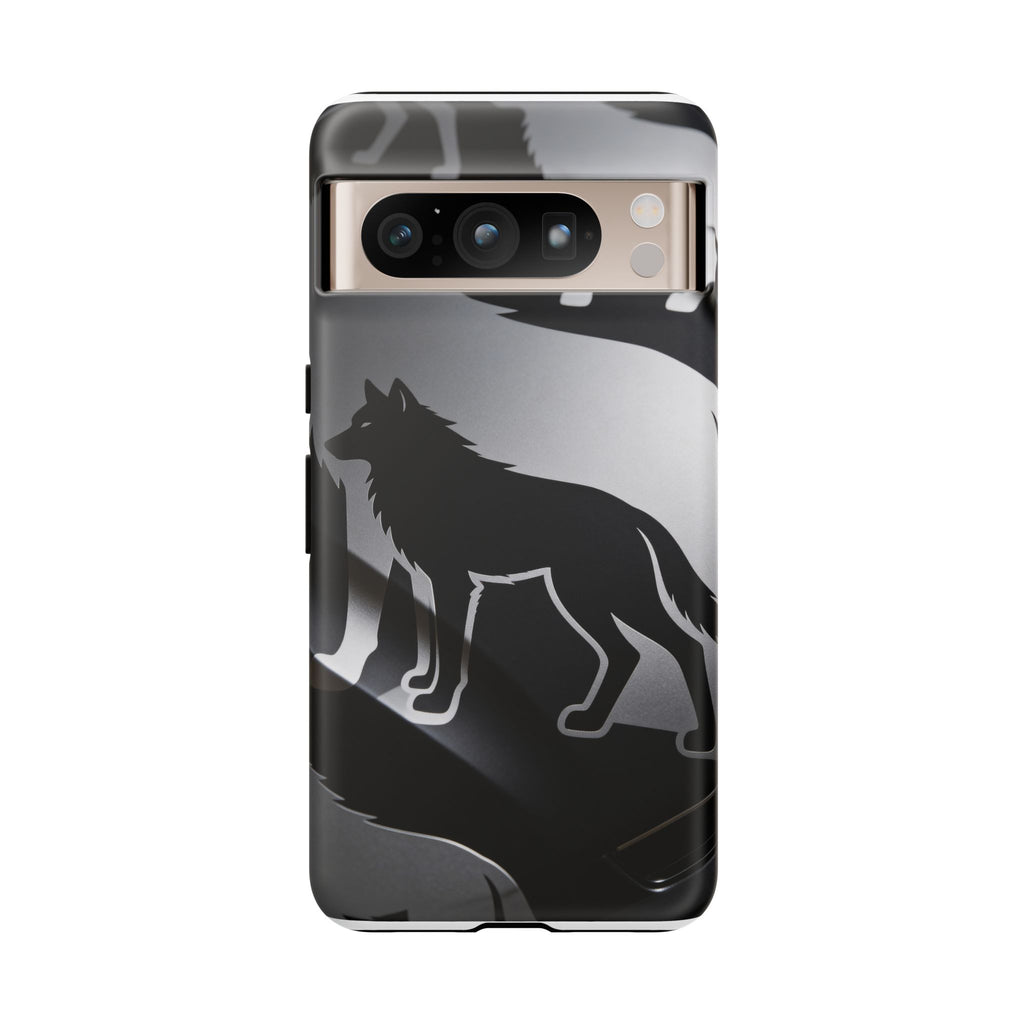 Wolf Silhouette Phone Case — Black & Gray Patterned Protective Case