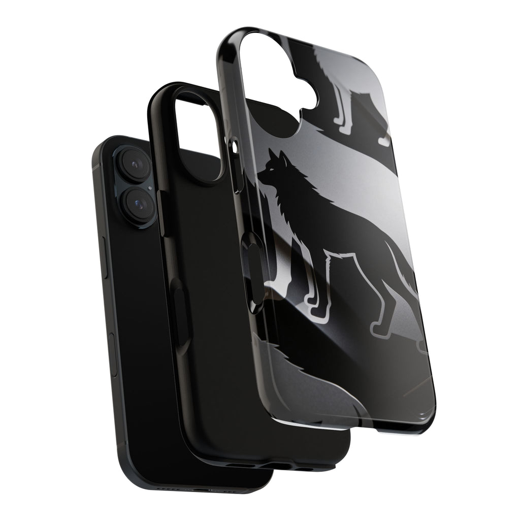 Wolf Silhouette Phone Case — Black & Gray Patterned Protective Case