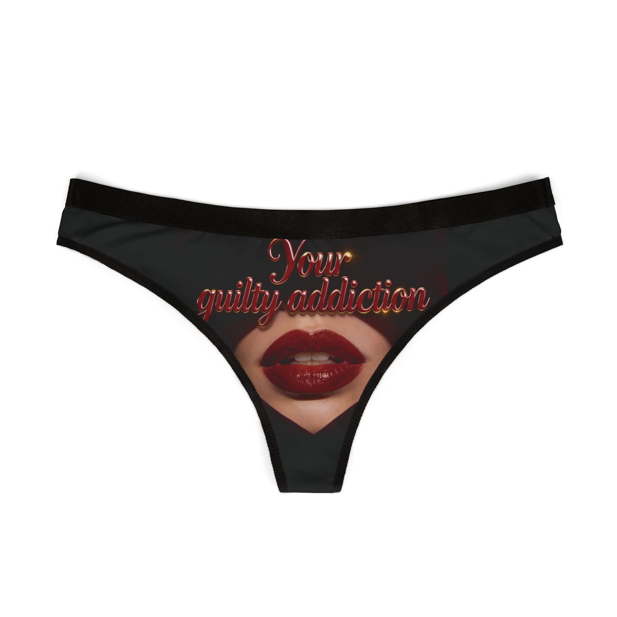 Women's Thong — "Your Guilty Addiction" Red Lips Lingerie