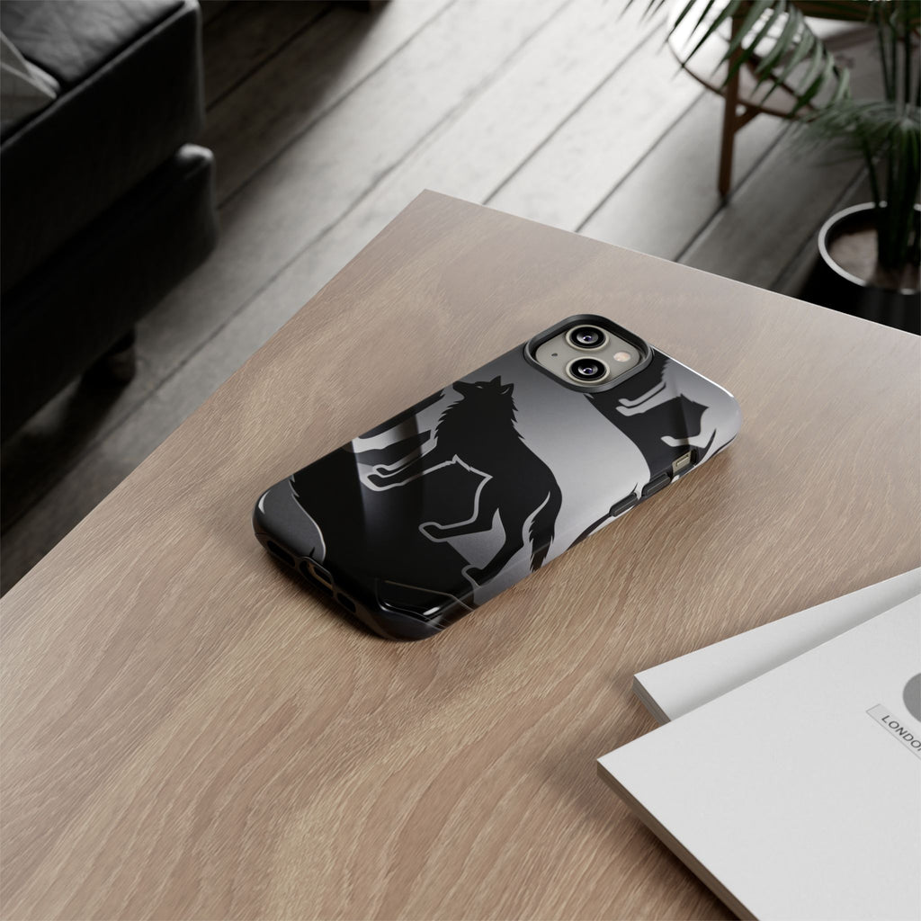 Wolf Silhouette Phone Case — Black & Gray Patterned Protective Case