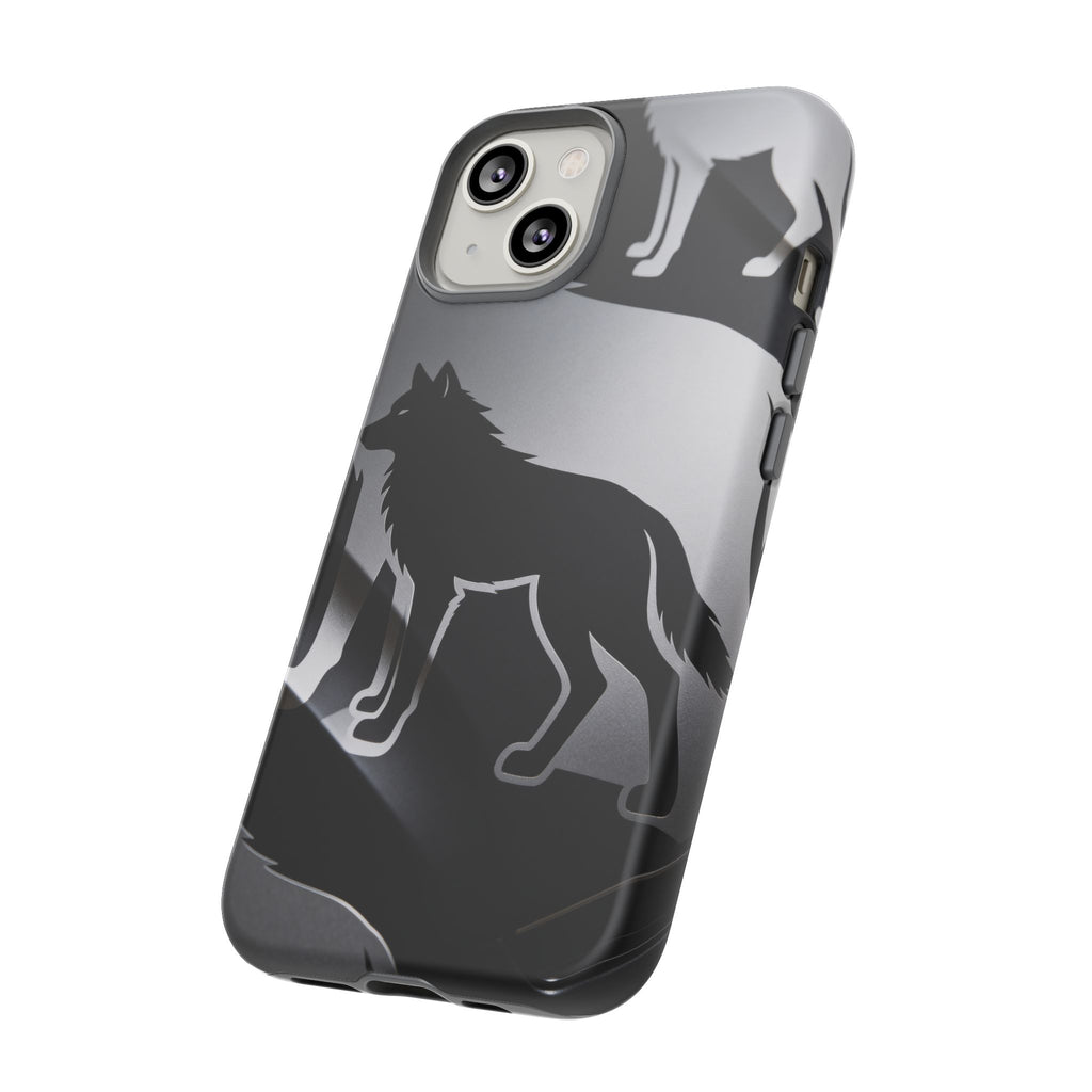 Wolf Silhouette Phone Case — Black & Gray Patterned Protective Case