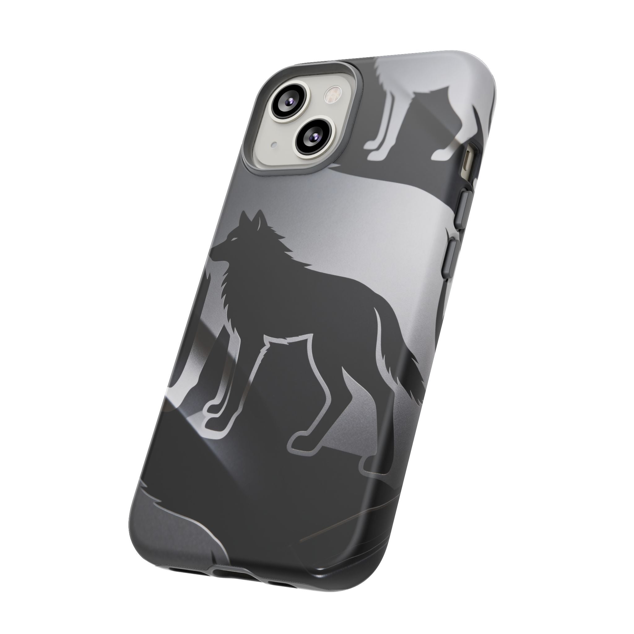 Wolf Silhouette Phone Case — Black & Gray Patterned Protective Case