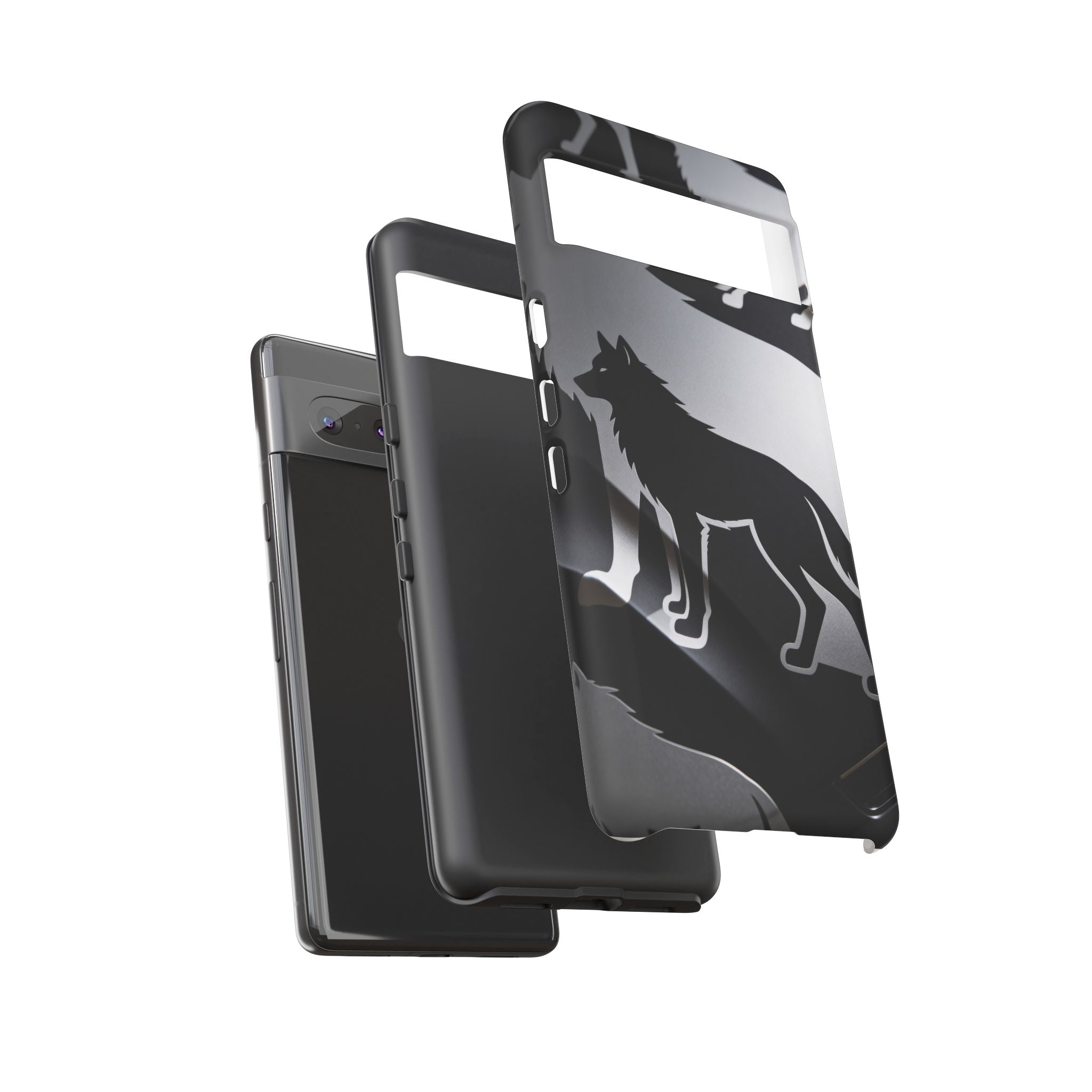 Wolf Silhouette Phone Case — Black & Gray Patterned Protective Case