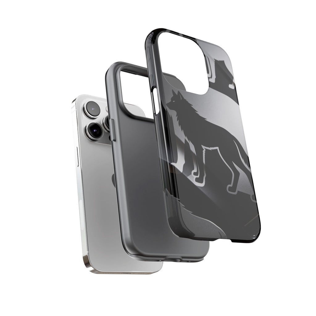 Wolf Silhouette Phone Case — Black & Gray Patterned Protective Case