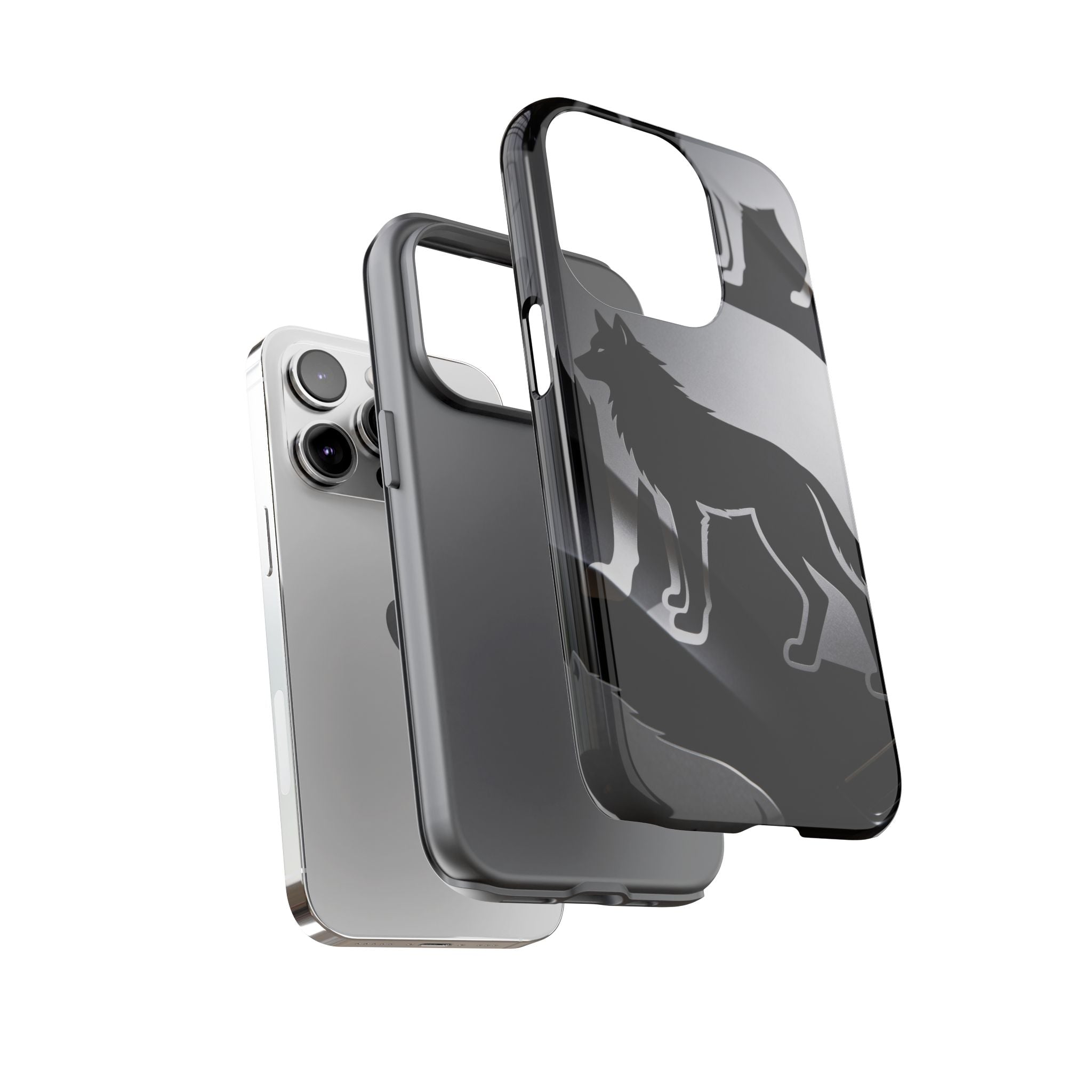 Wolf Silhouette Phone Case — Black & Gray Patterned Protective Case